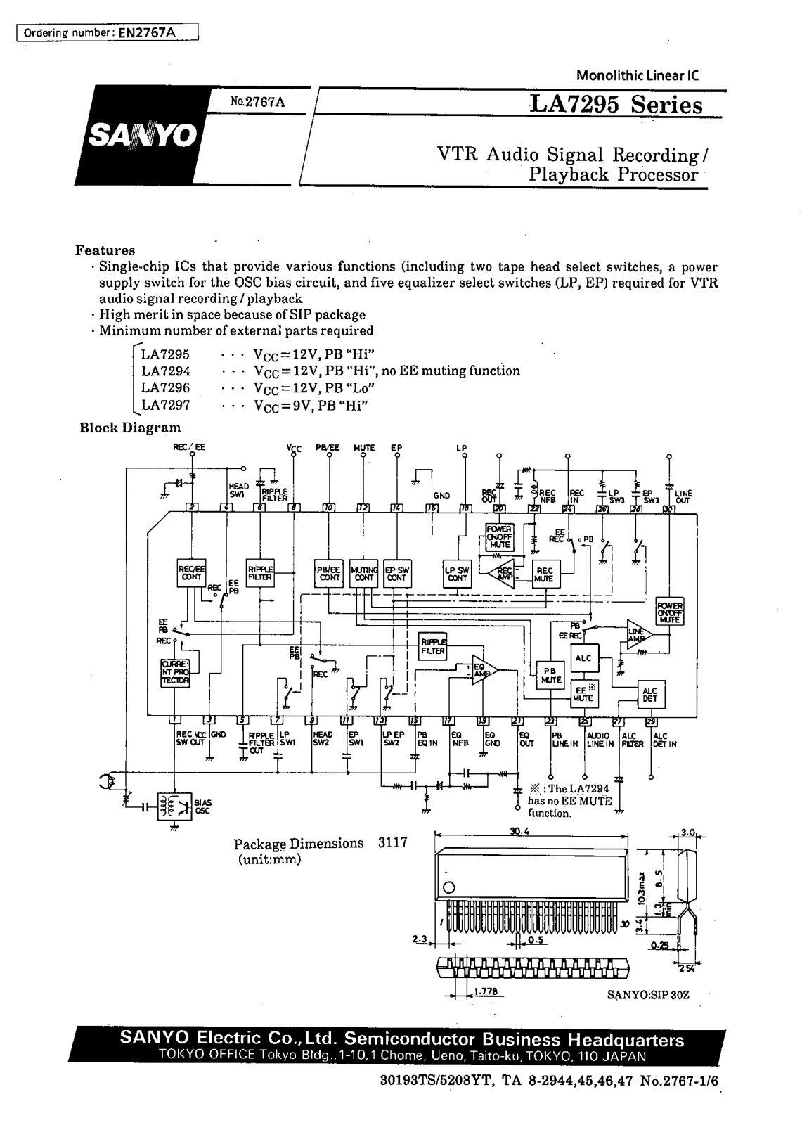 SANYO LA7297, LA7296, LA7295, LA7294 Datasheet