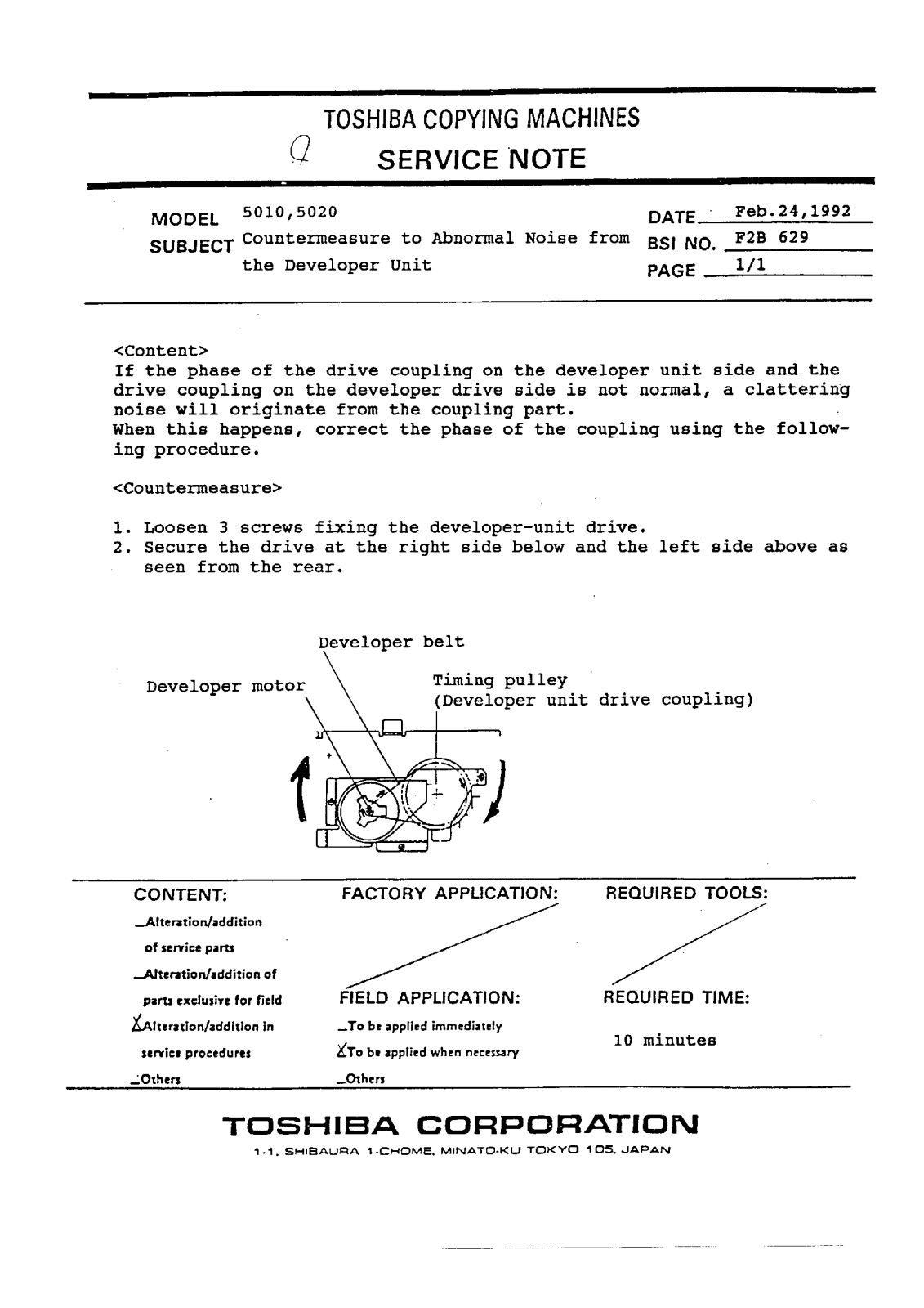 Toshiba f2b629 Service Note