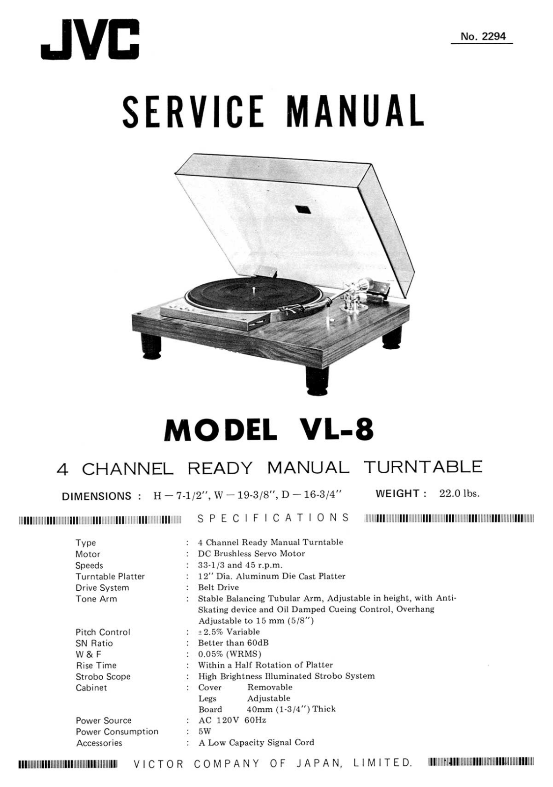 JVC VL-8 Service manual