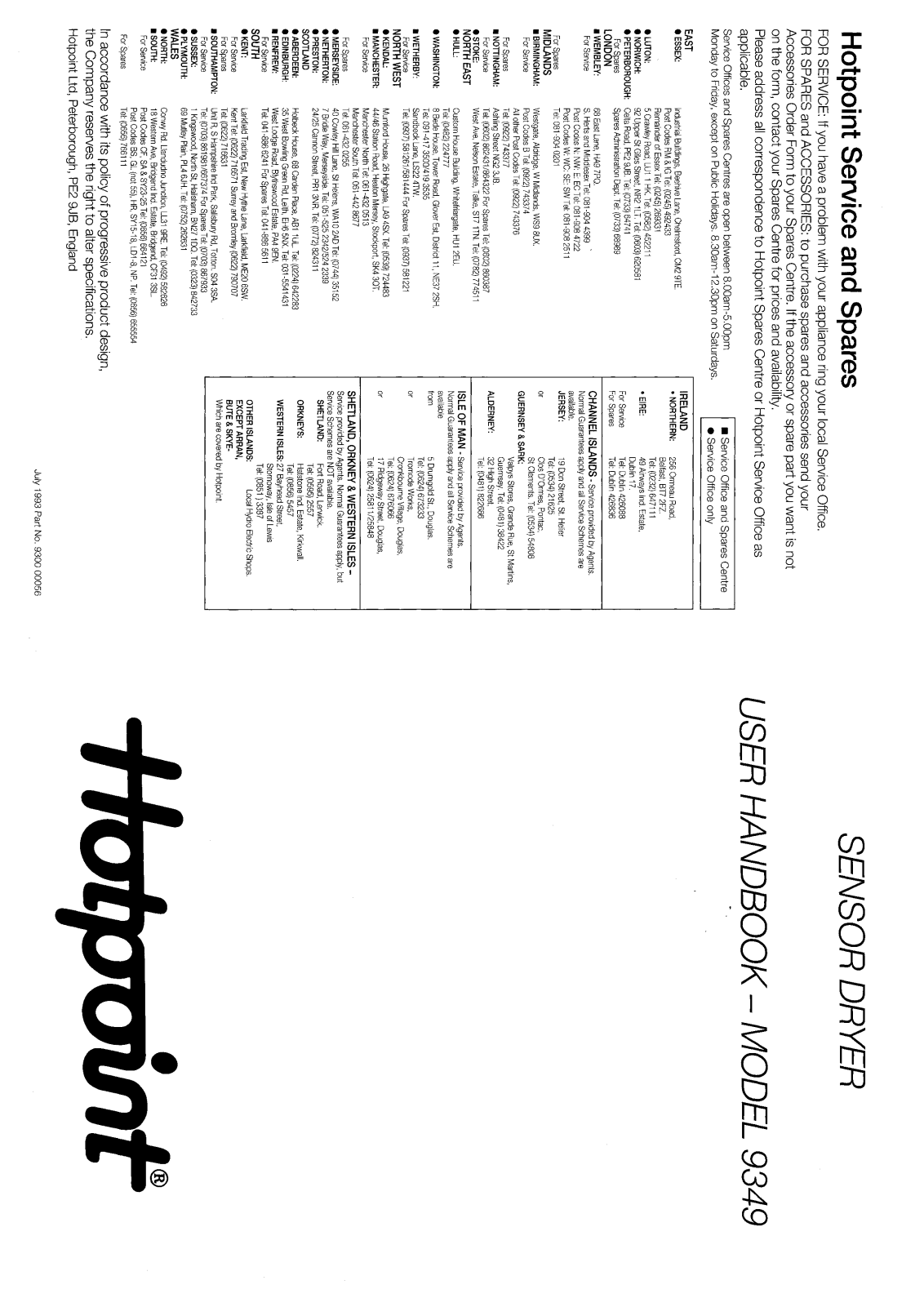 Hotpoint 9349 Instruction Manual