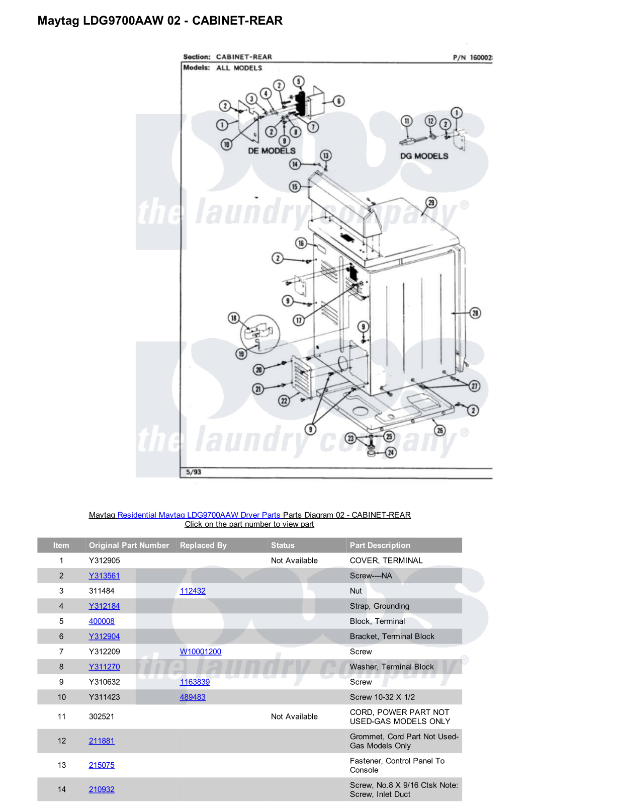 Maytag LDG9700AAW Parts Diagram