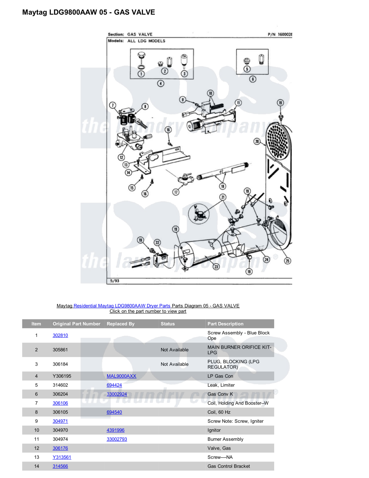 Maytag LDG9800AAW Parts Diagram