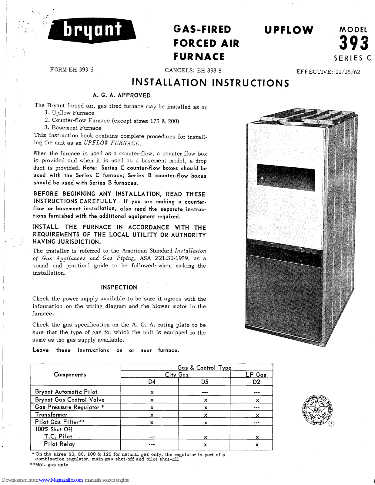 Bryant 393C, 50-393C, 100-393C, 125-393C, 150-393C Installation Instructions Manual