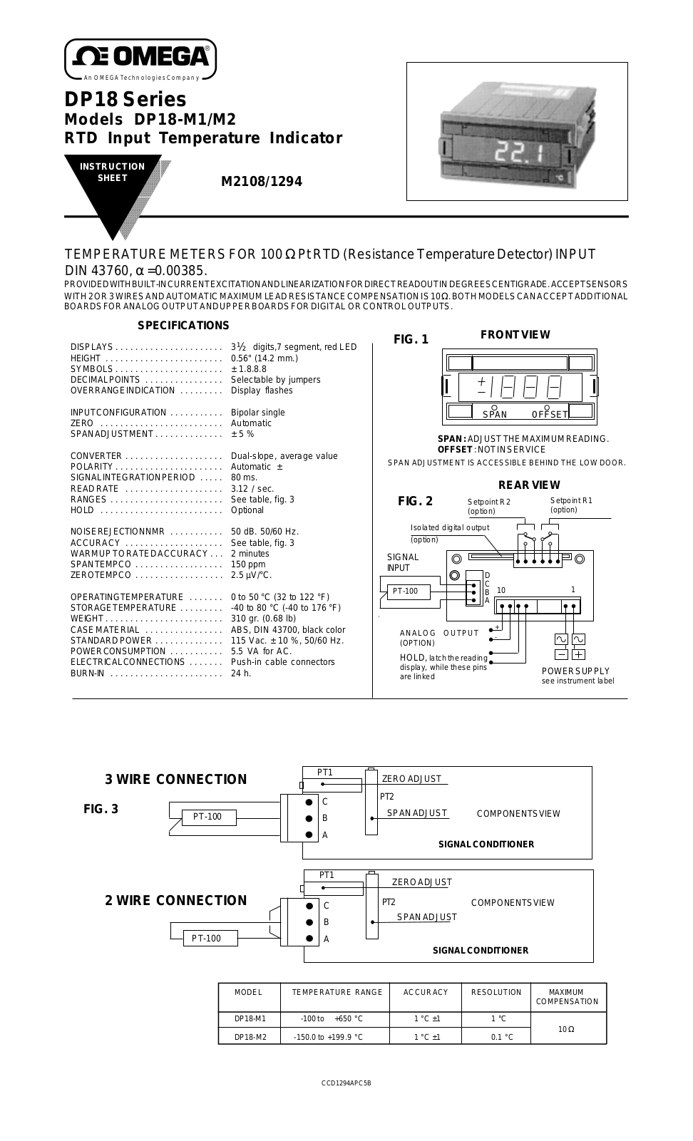 Omega Products DP18-M2 Installation  Manual