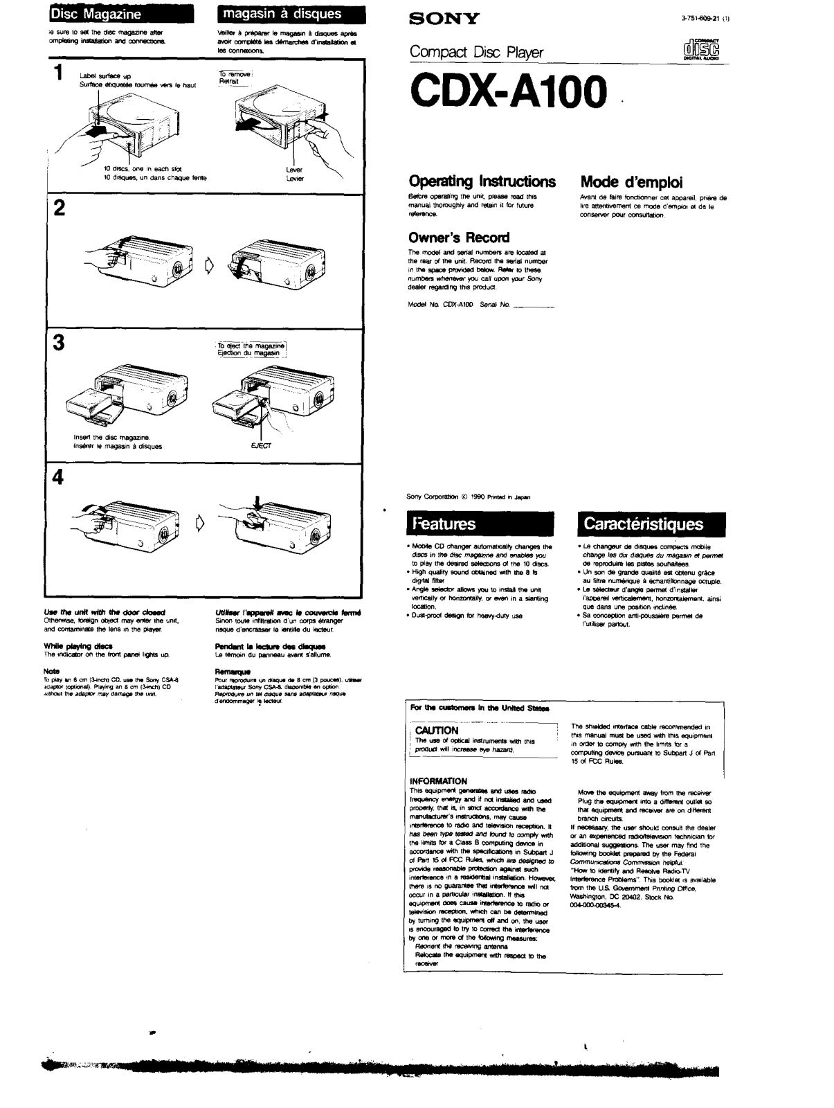 Sony CD-XA100 User Manual