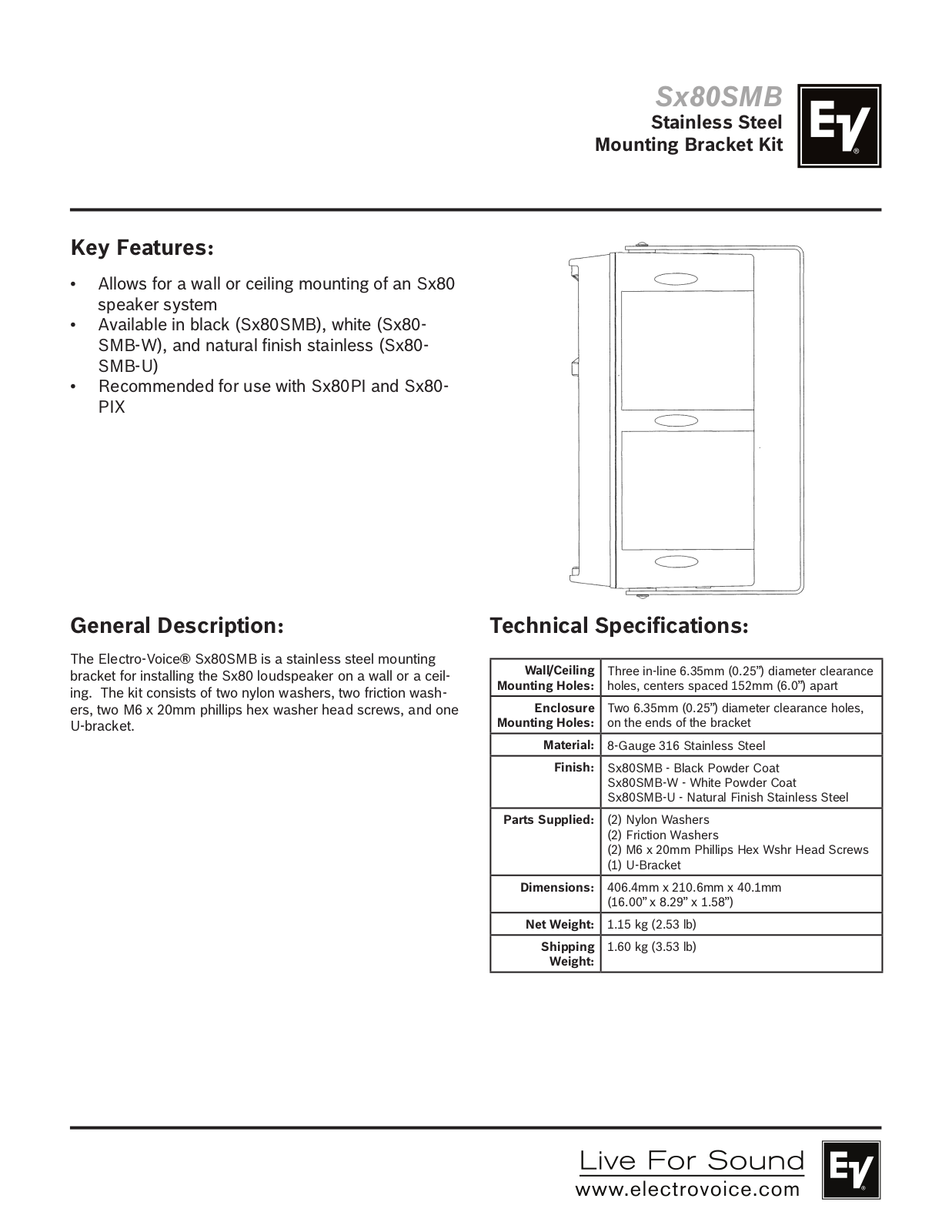 Electro-Voice Sx80SMB, Sx80SMB Series, Sx80SMB-U, Sx80SMB-W Engineering Data Sheet