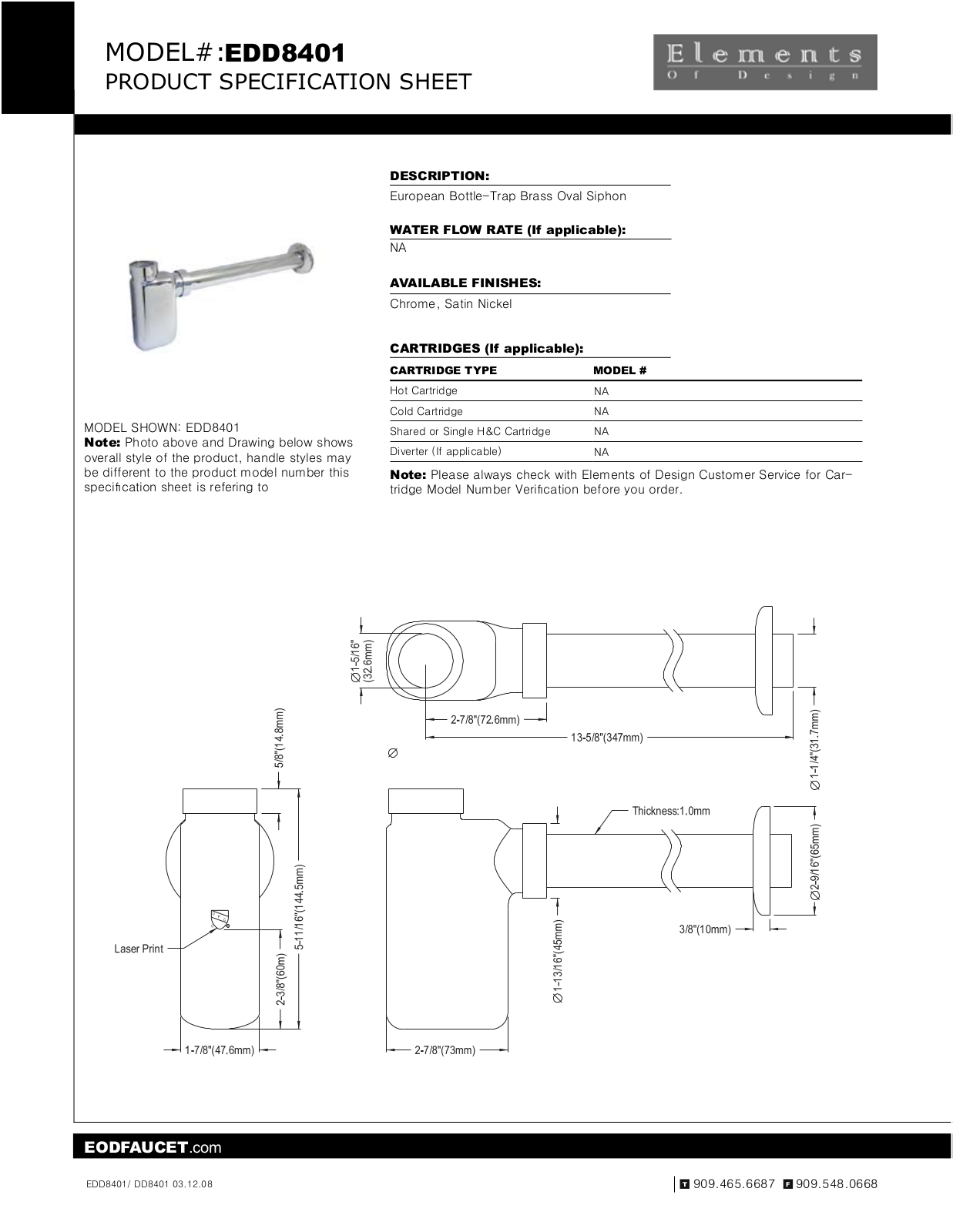 Elements of Design EDE1979 Specification Sheet - ManualMachine.com