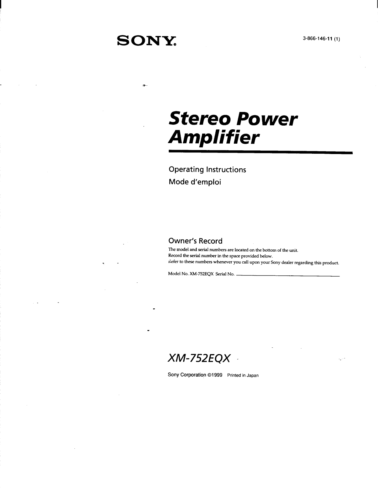 Sony XM-752EQX Operating Instructions