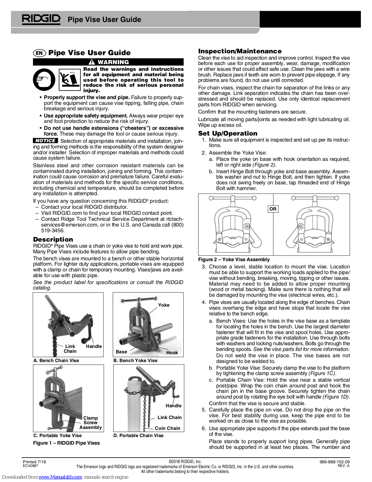 RIDGID Pipe Vise User Manual