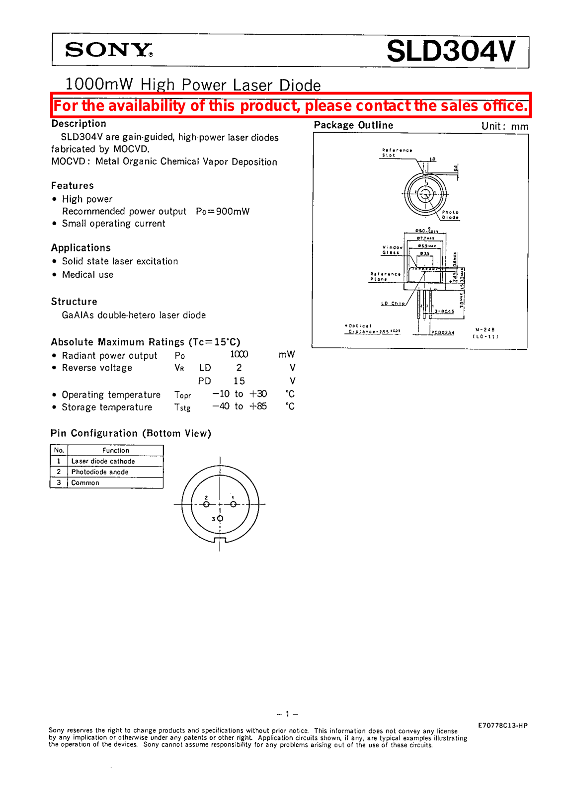 Sony SLD304V Datasheet