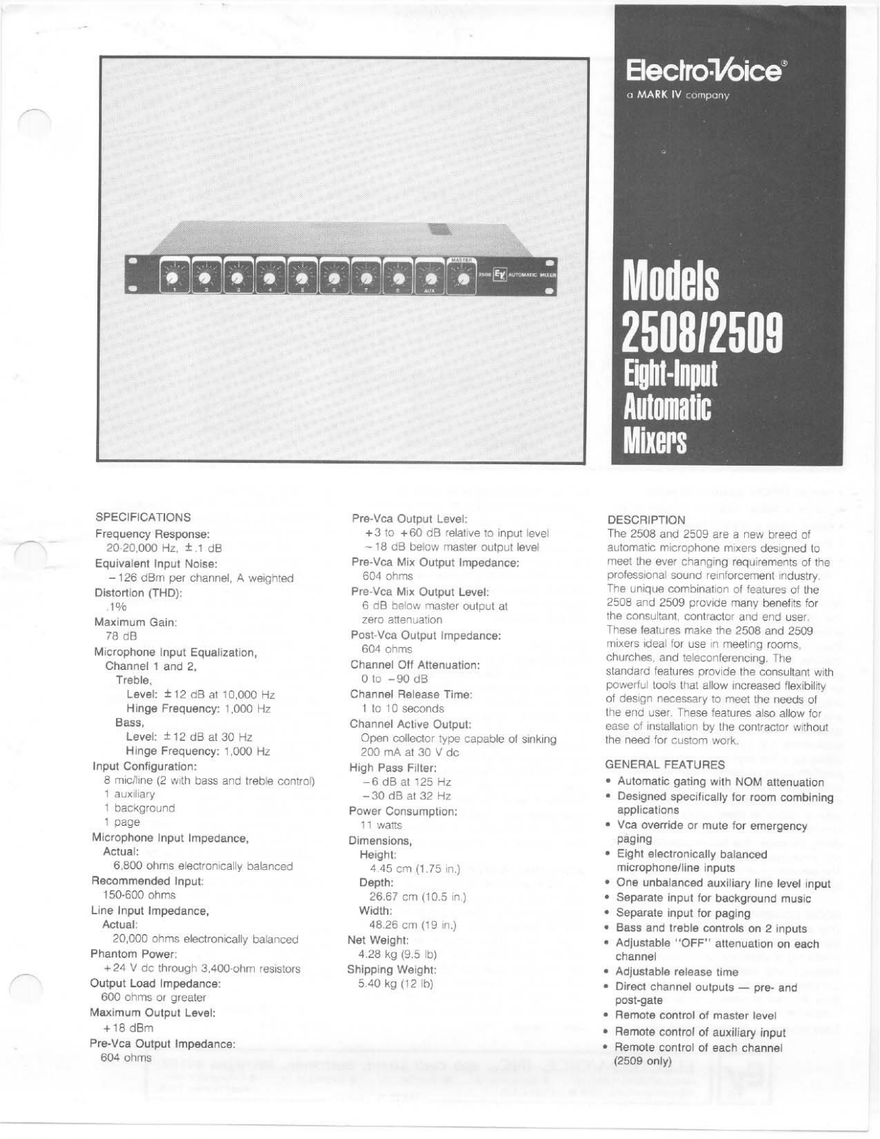 Electro-Voice 2508, 2509 User Manual