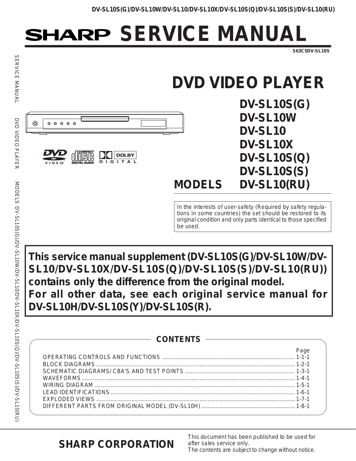 Sharp DV-SL10S(G),DV-SL10W,DV-SL10,DV-SL10X,DV-SL10S(Q),DV-SL10S(S),DV-SL10(RU) Service manual