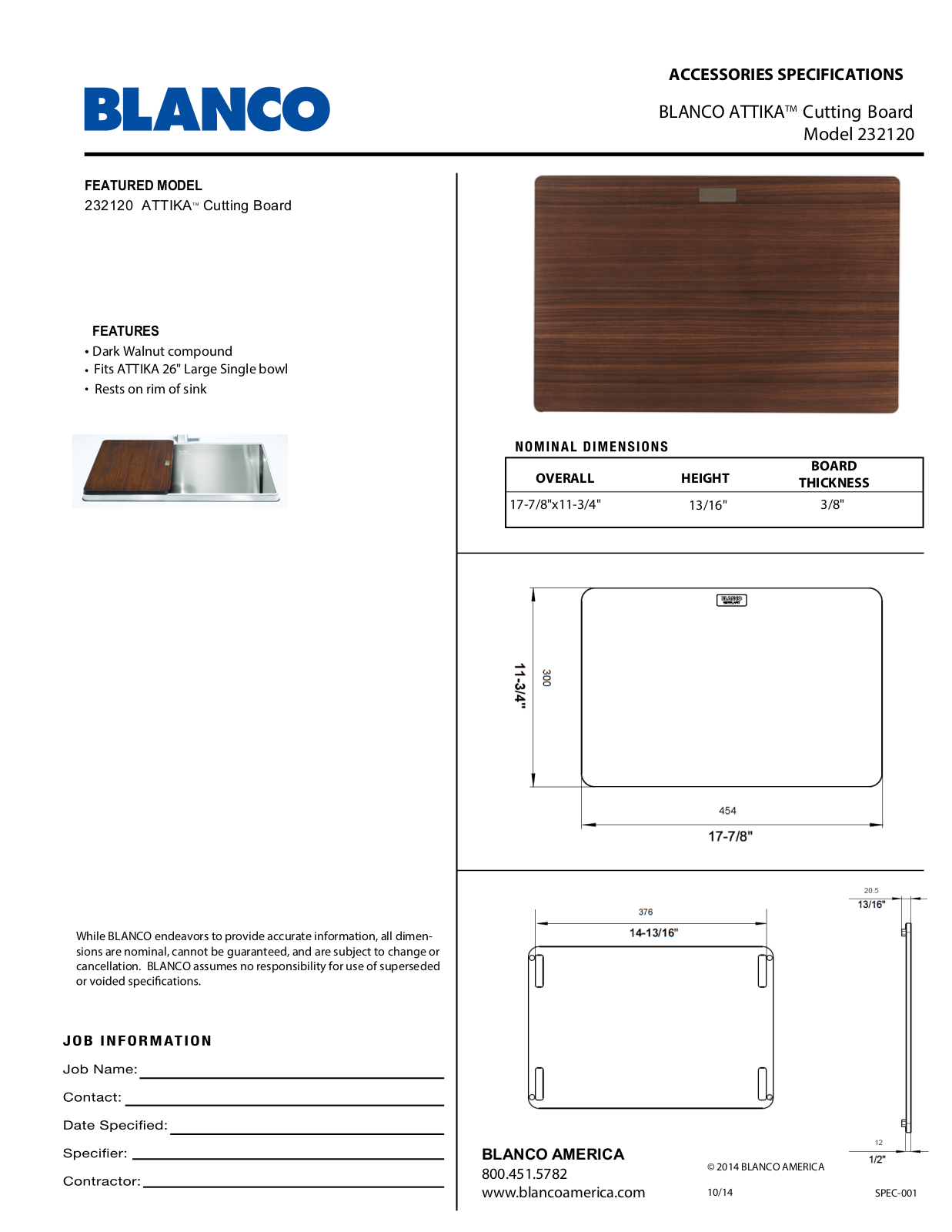 Blanco 232120 Specifications