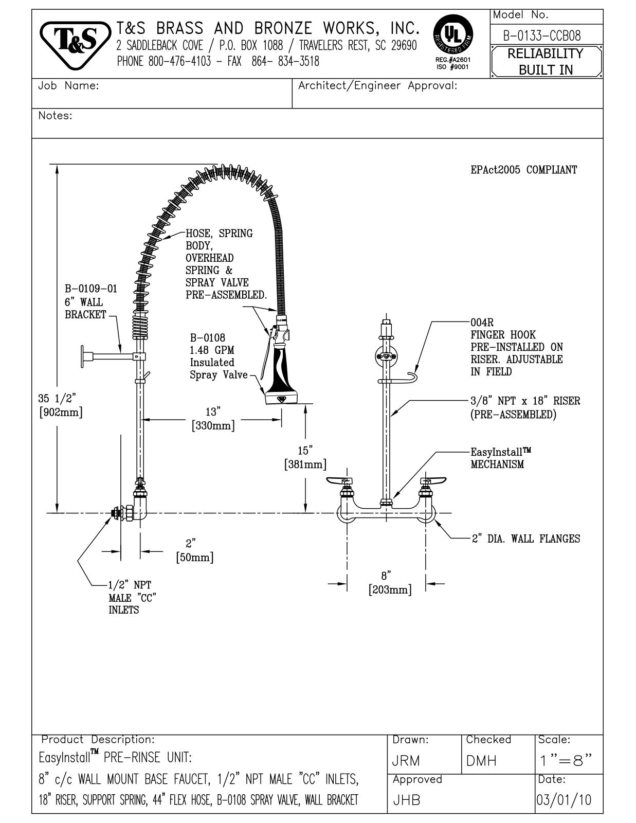 T&S Brass B-0133-CCB08 User Manual