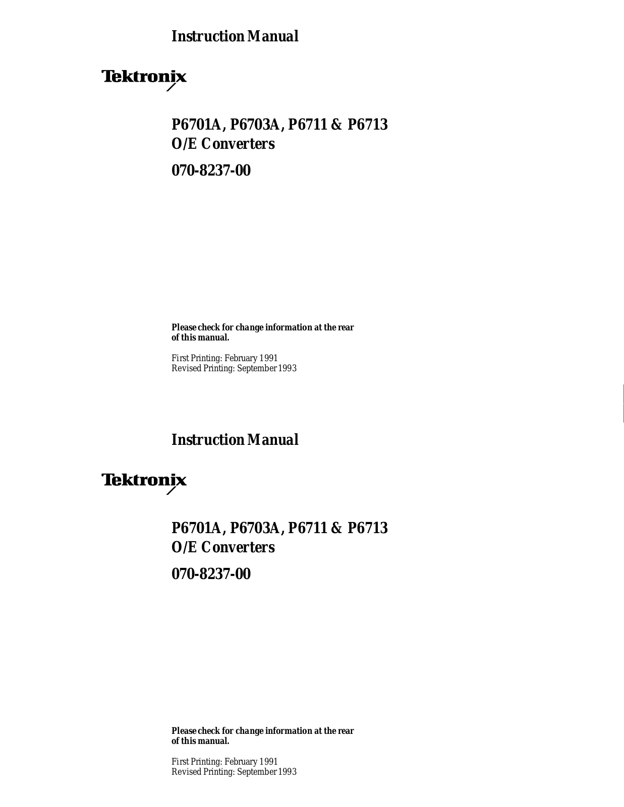 Tektronix P6703A, P6711, P9701A, P6713 User Manual