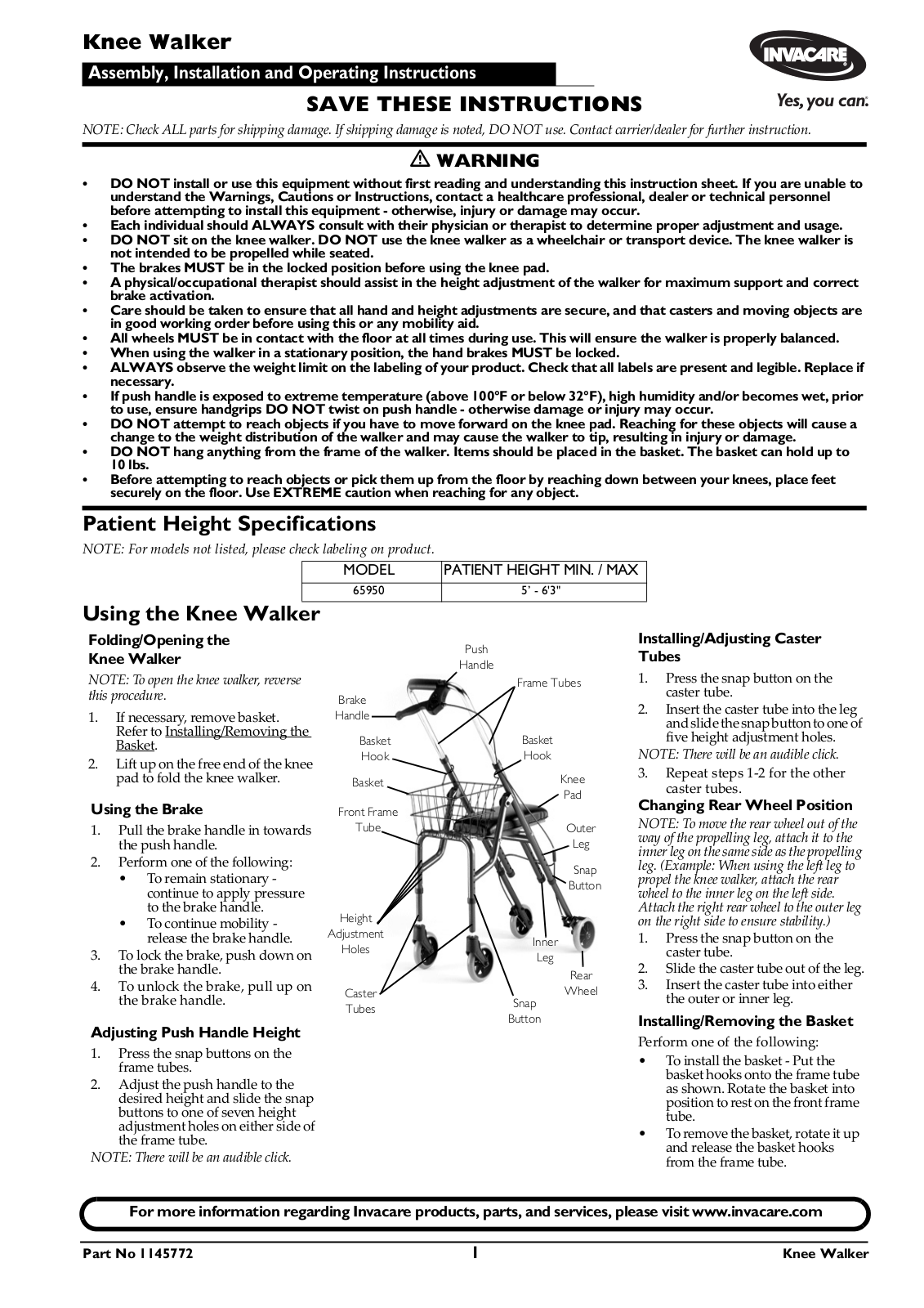 Invacare 65950 User Manual