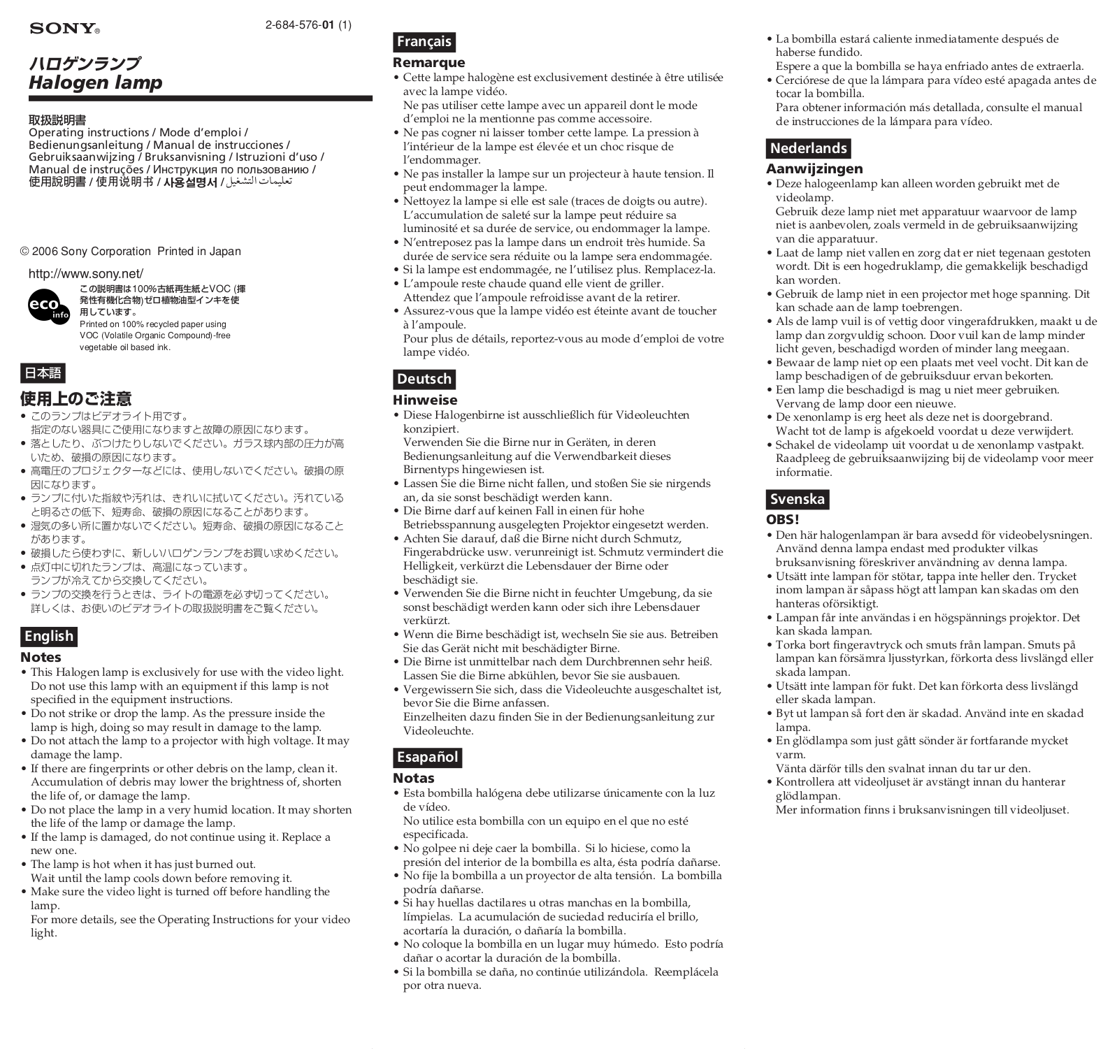 Sony 100VOC User Manual