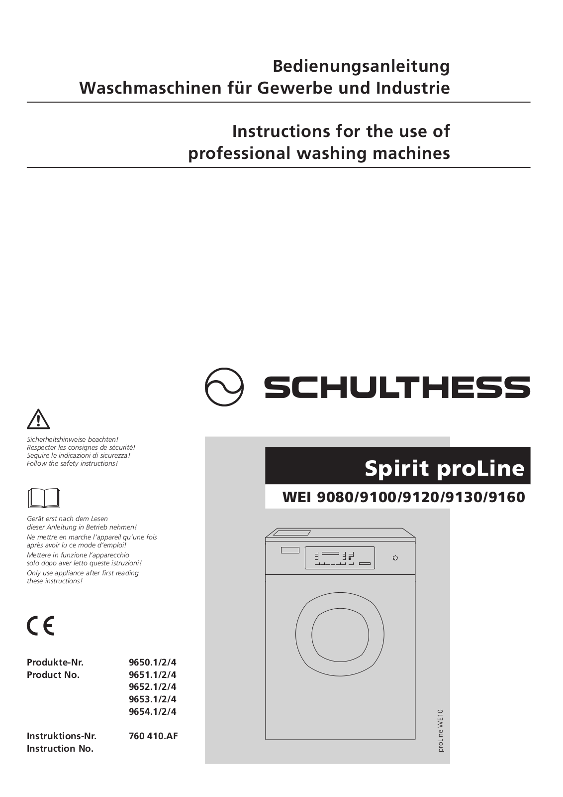 Schulthess WEI 9100, WEI 9080, WEI 9120, WEI 9160, WEI 9130 User Manual