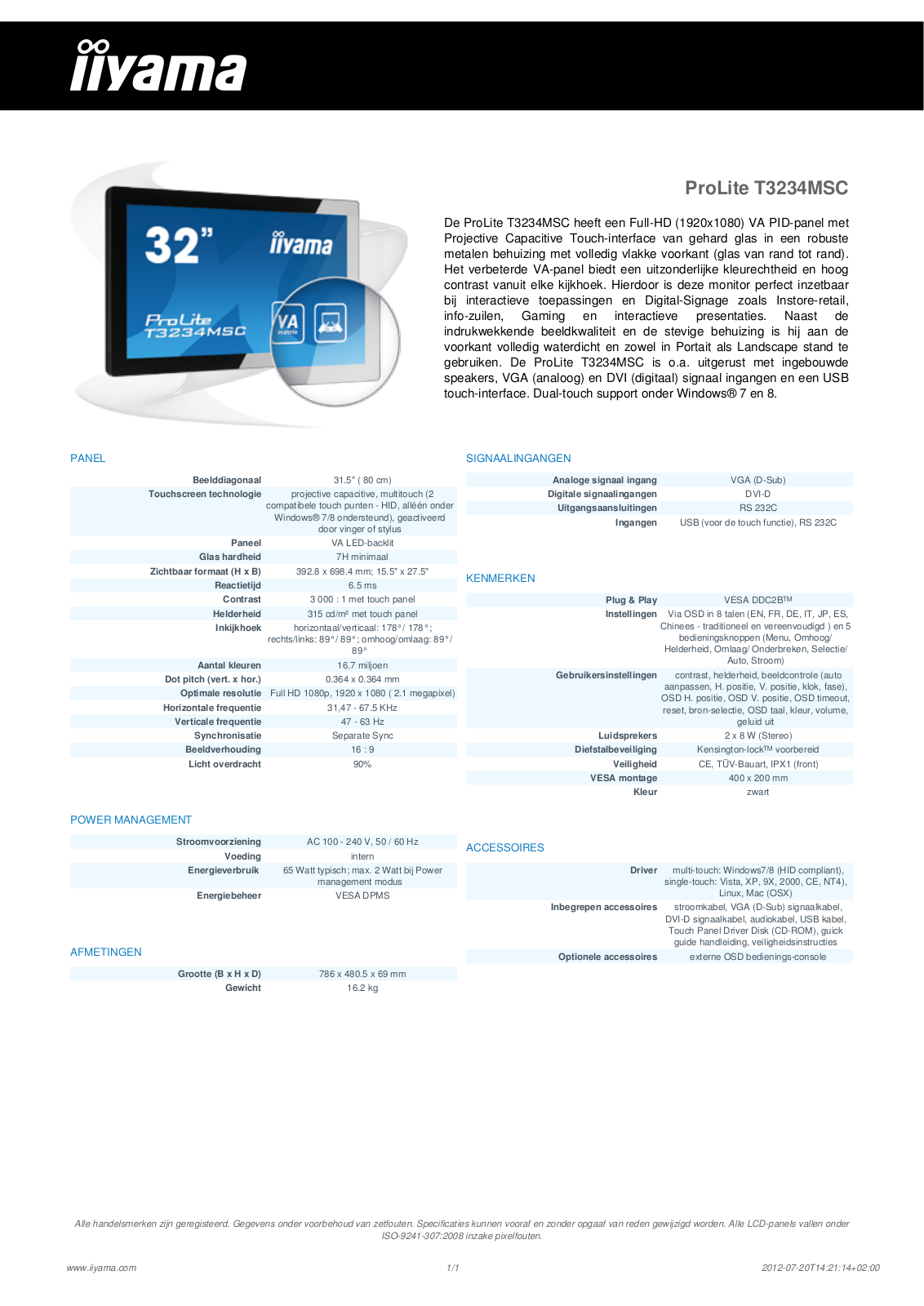 Iiyama PROLITE T3234MSC User Manual