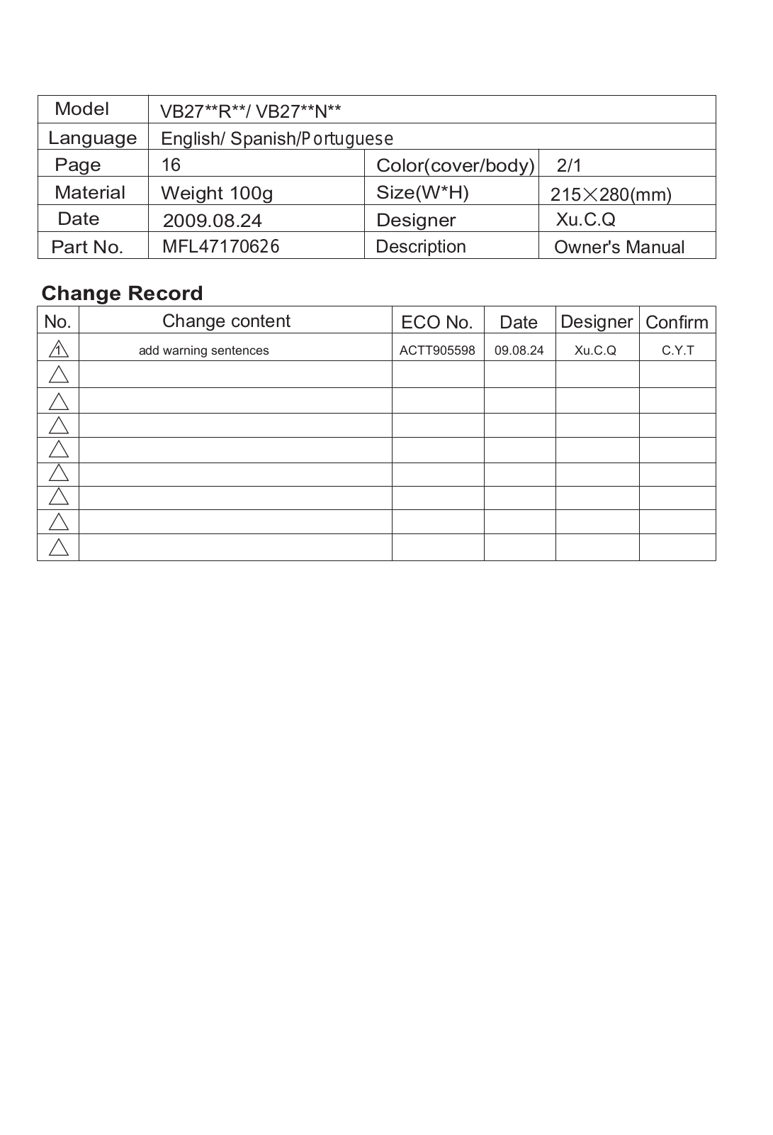 LG VB-2781NRT User Manual