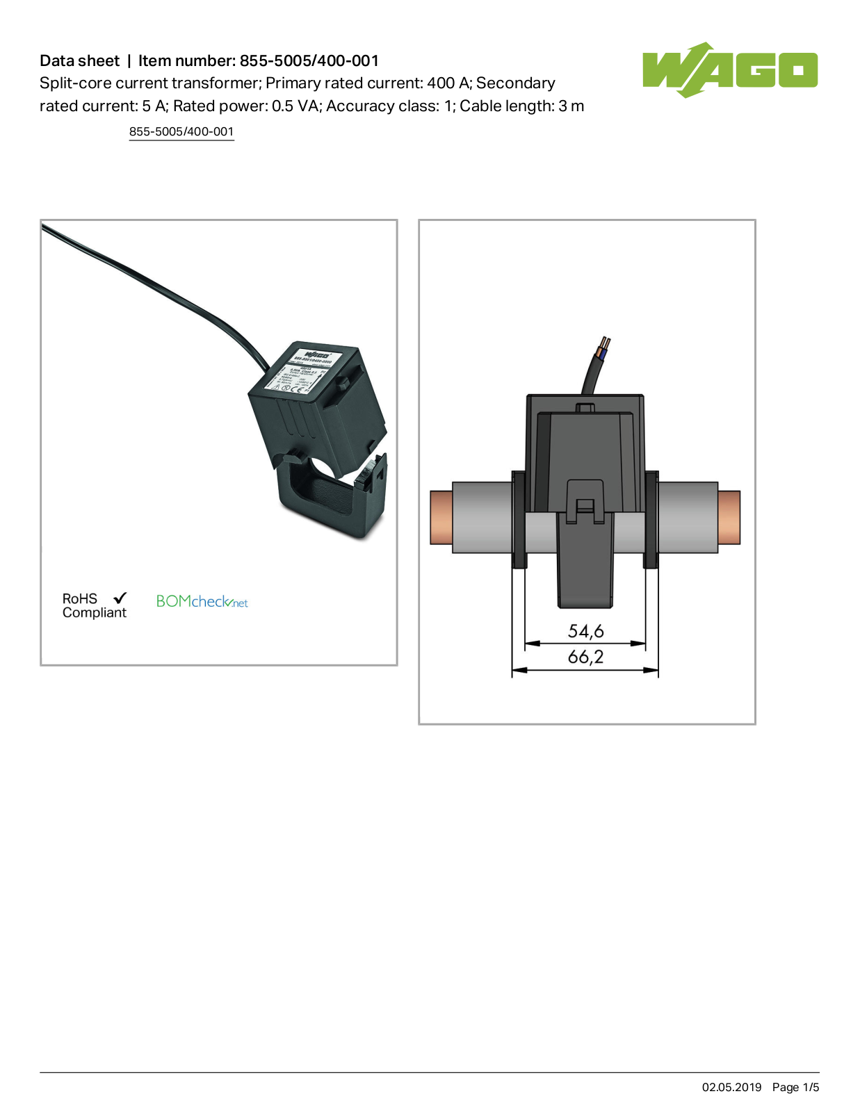 Wago 855-5005/400-001 Data Sheet