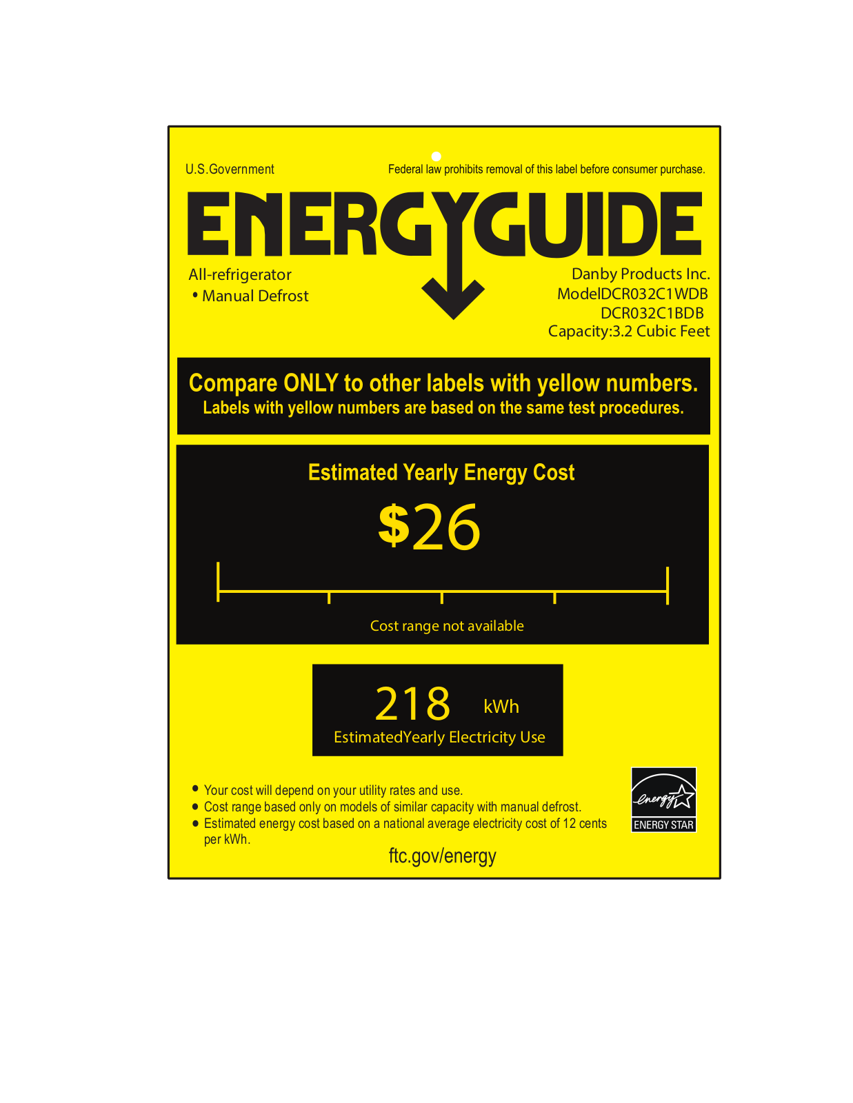 Danby DCR032C1BDB Energy manual