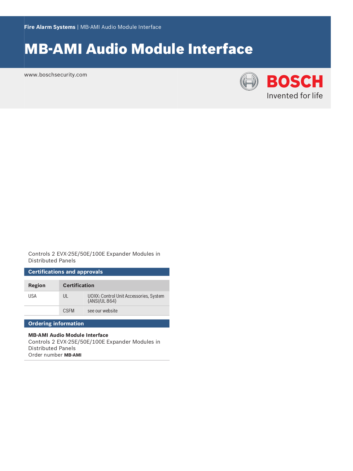 Bosch MB-AMI Specsheet