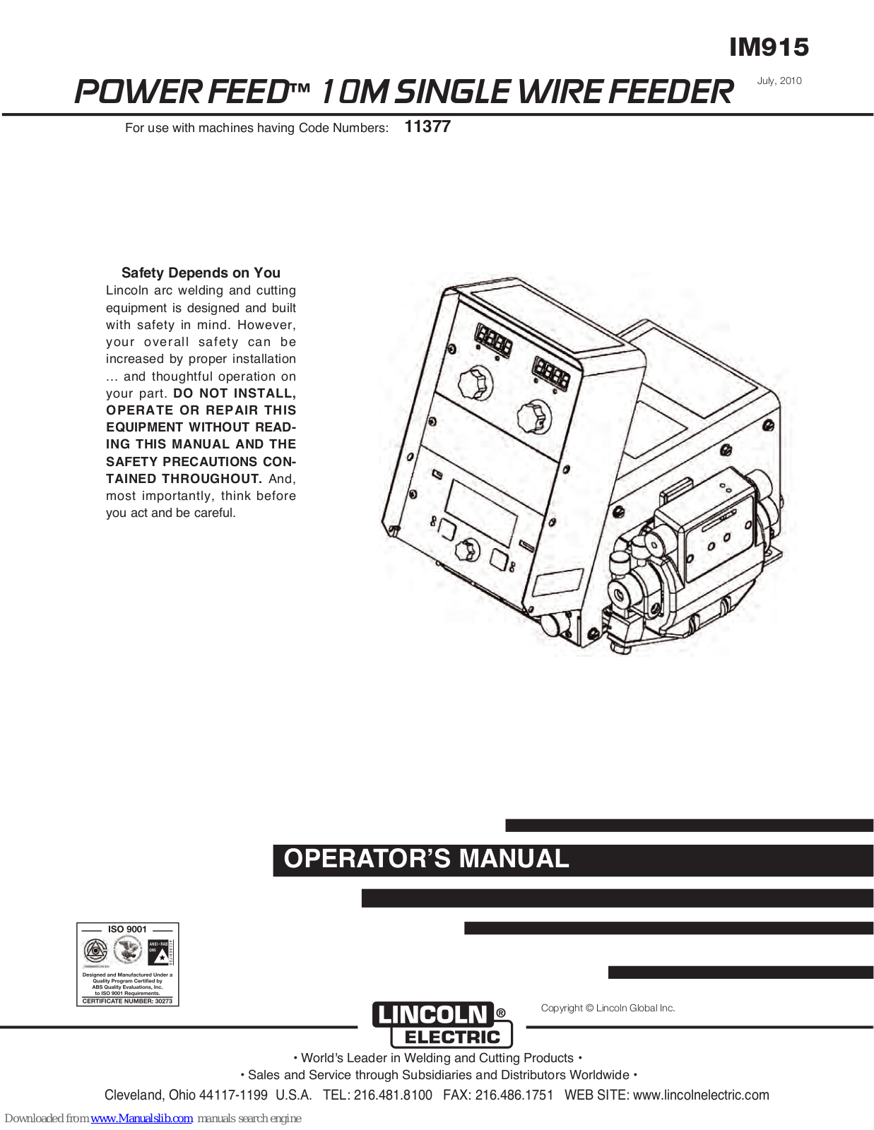 Lincoln Electric POWER FEED IM915, POWER FEED 10M Operator's Manual