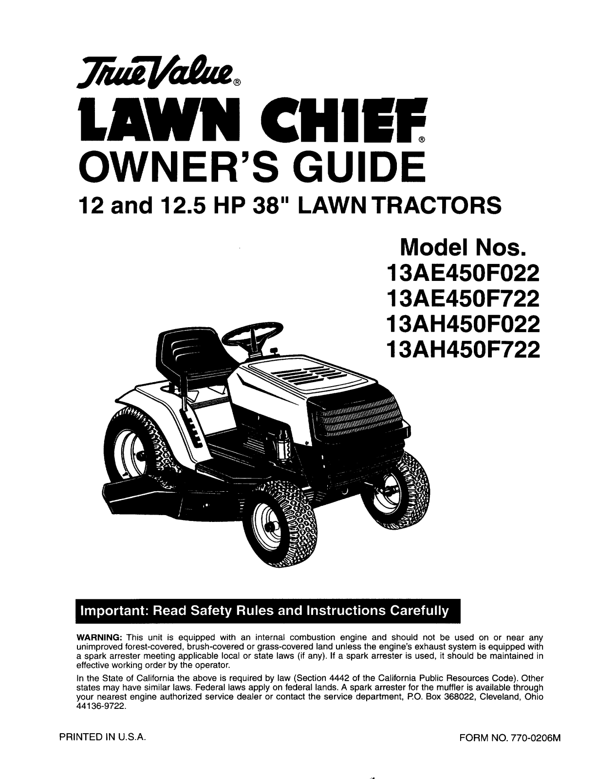 MTD 13AH450F022, 13AH450F722, 13AE450F722, 13AE450F022 User Manual