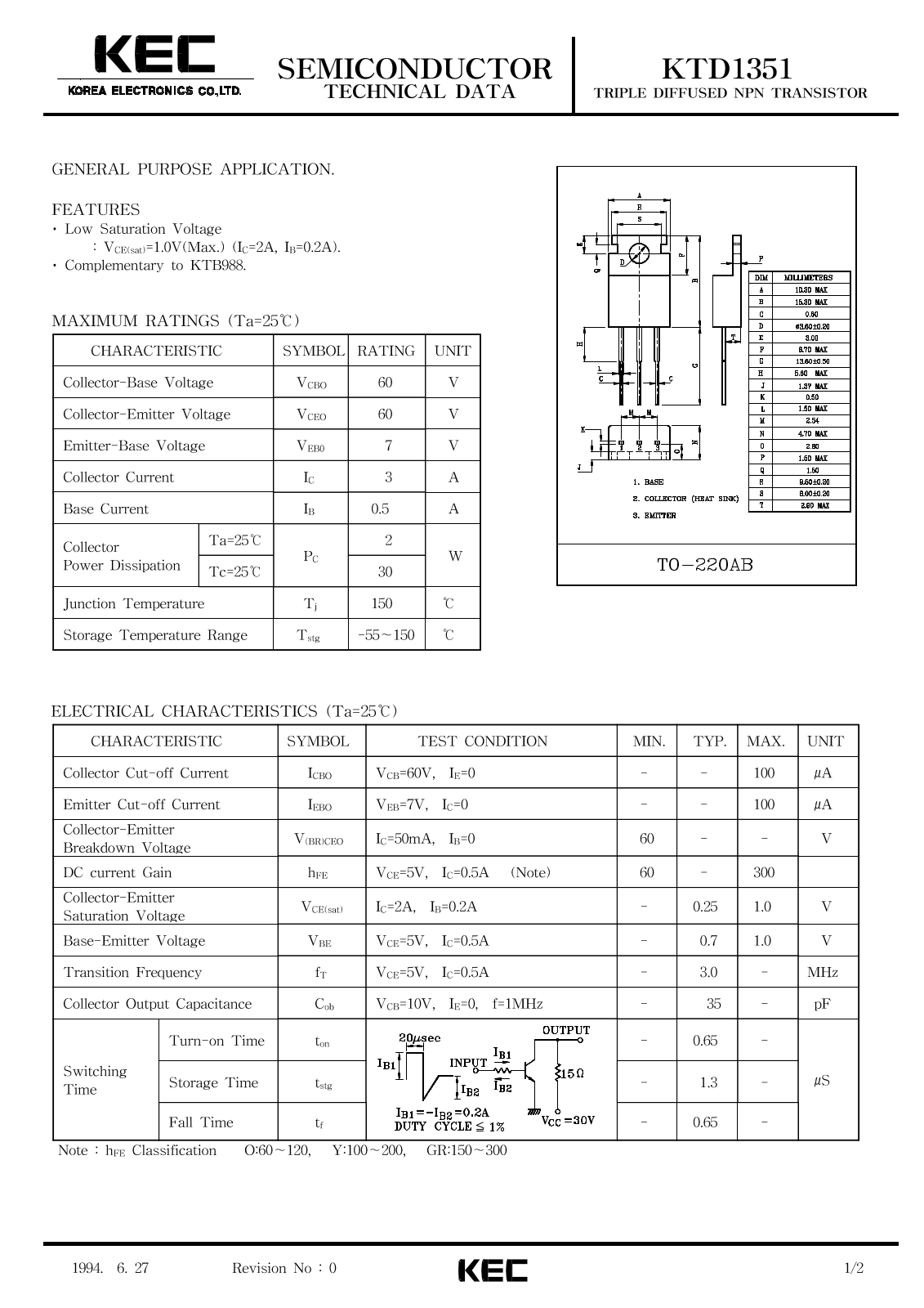 KEC KTD1351 Datasheet