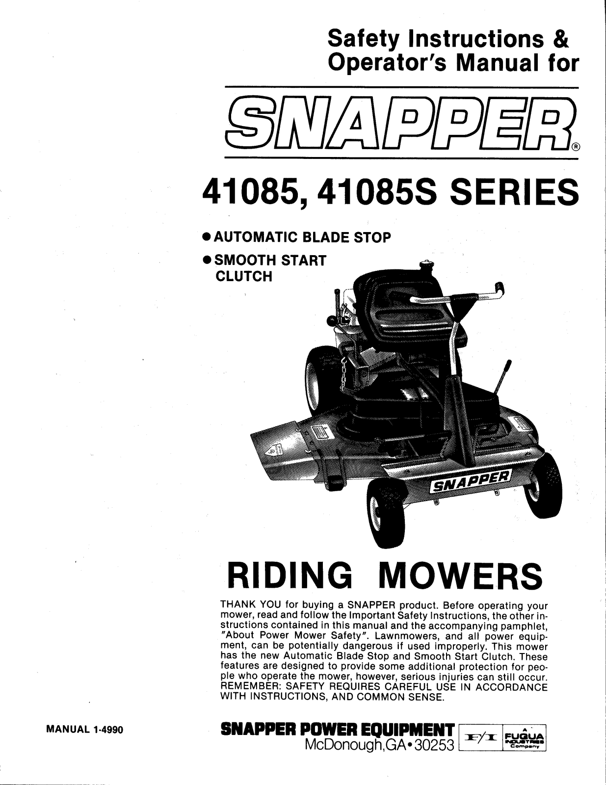 Snapper 41085S User Manual