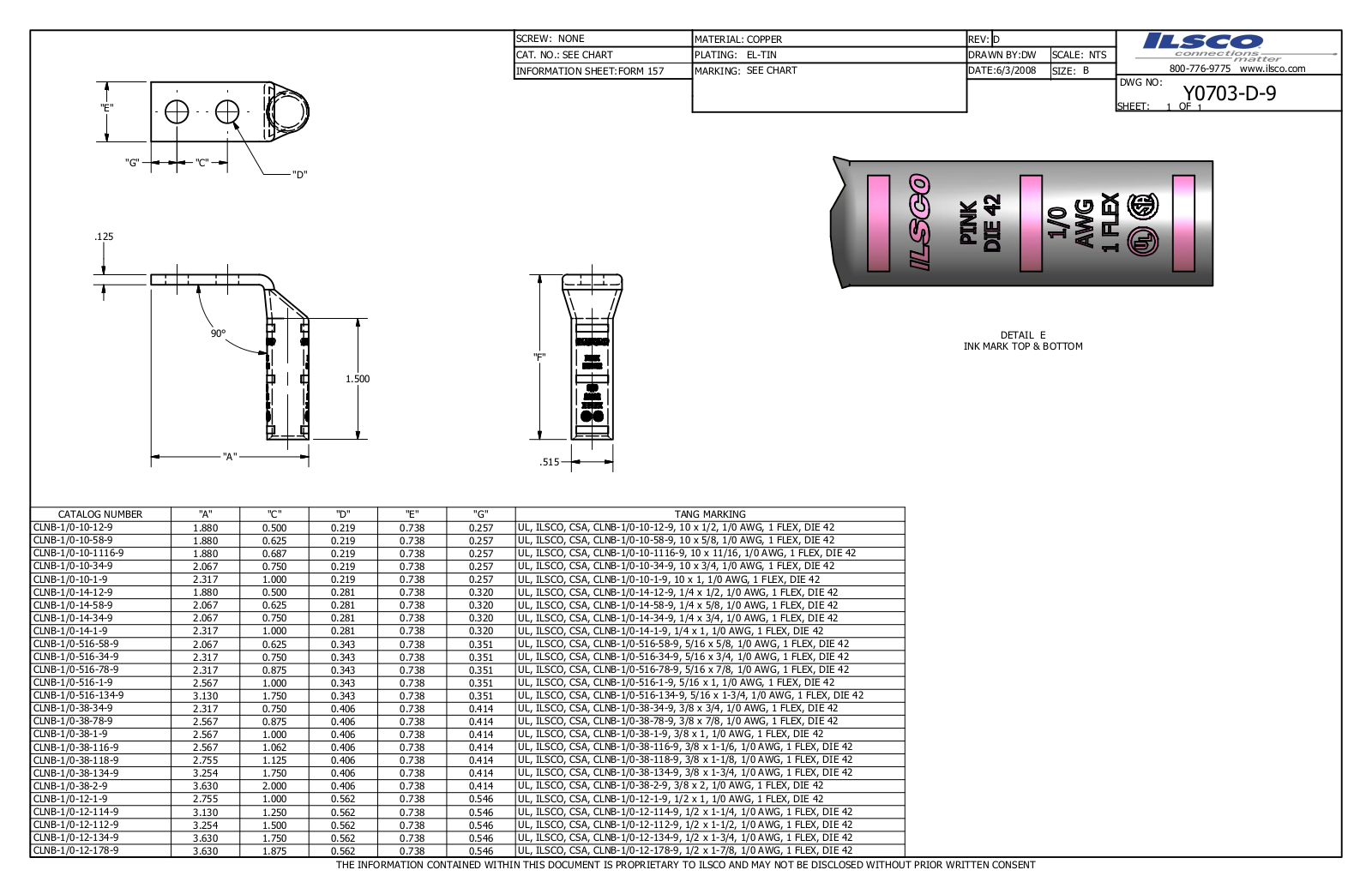 Ilsco CLNB-1/0-14-34-9 Data sheet