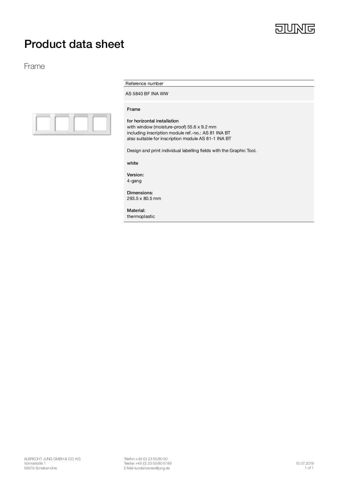 Jung AS 5840 BF INA WW User Manual