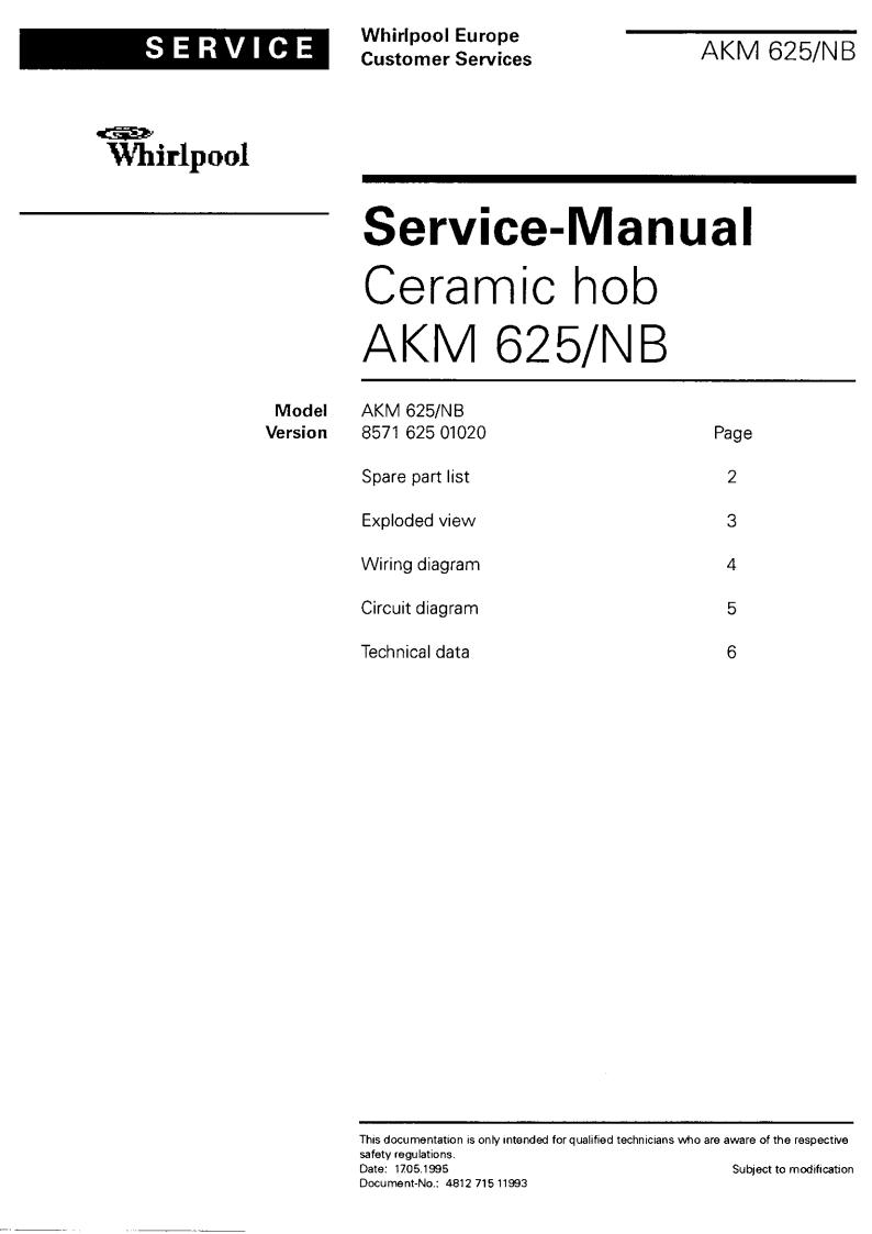 Whirlpool 8571 625 01020 Service Manual