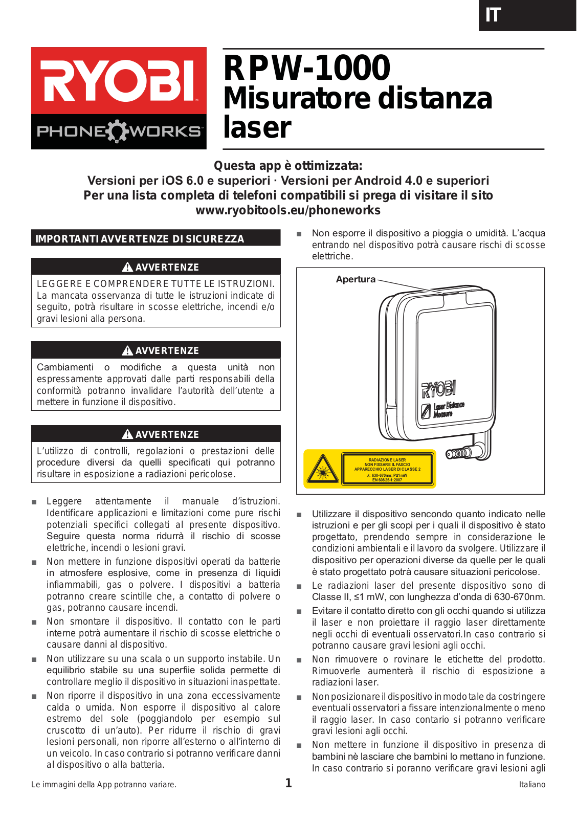 Ryobi RPW-1000 User manual