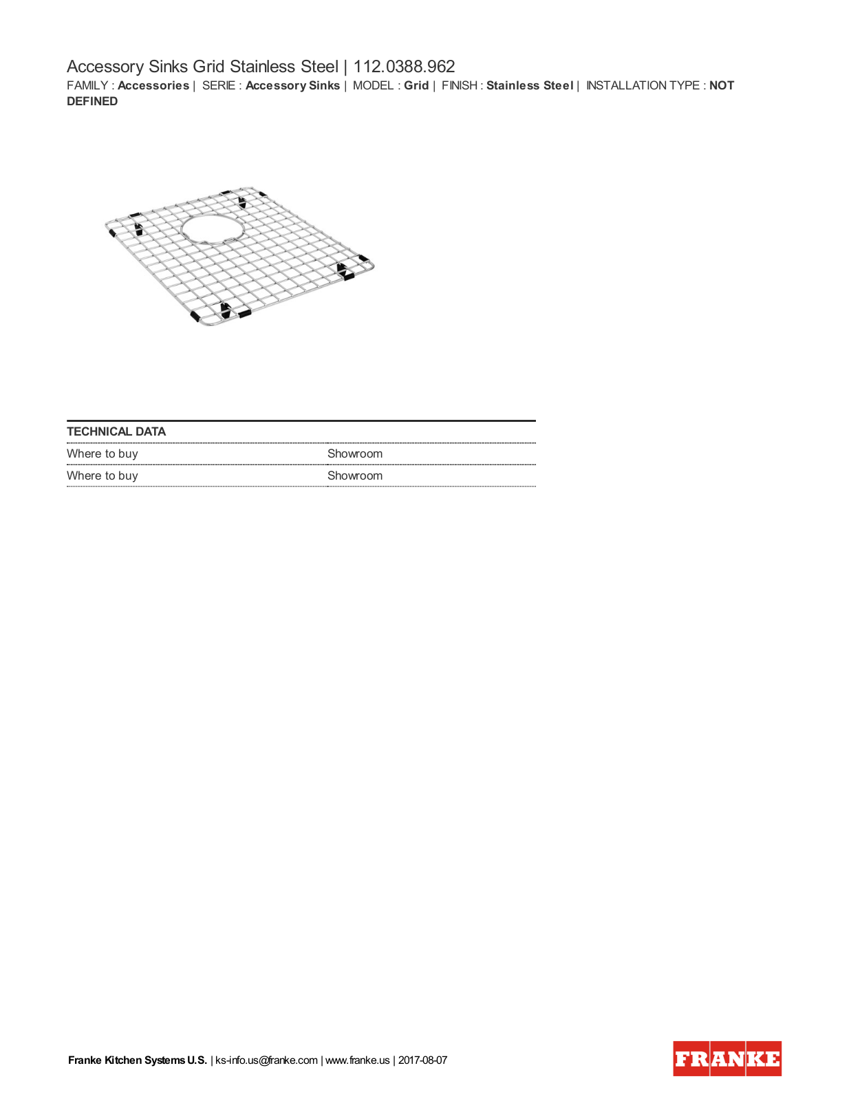 Franke CU15-36S Specification Sheet