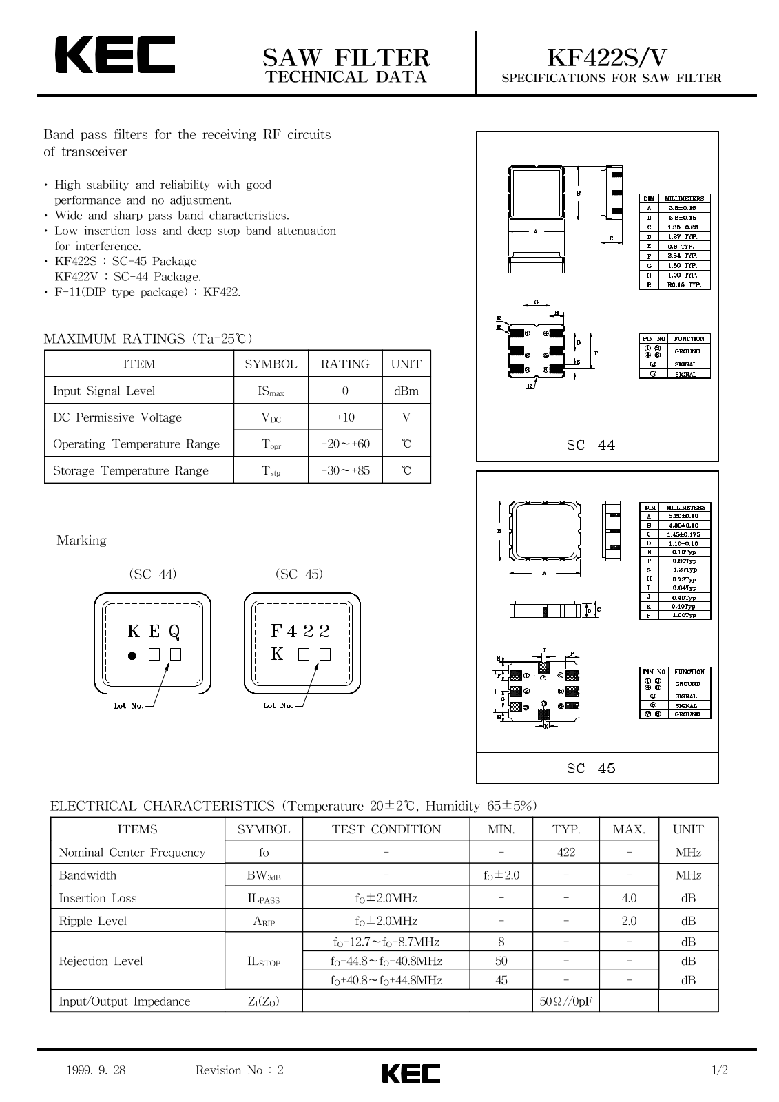 KEC KF422V, KF422S Datasheet