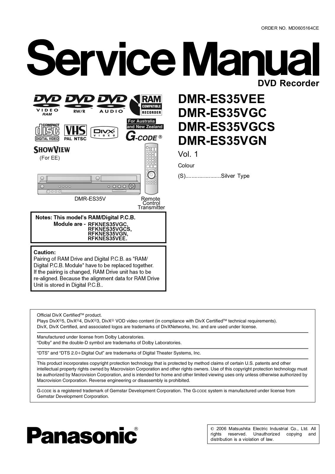 Panasonic DMR-ES35VEE, DMR-ES35VGC, DMR-ES35VGCS, DMR-ES35VGN Service Manual