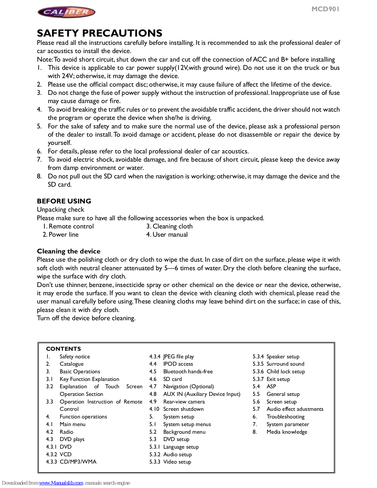 Caliber MCD901 Operating Instructions Manual - ManualMachine.com