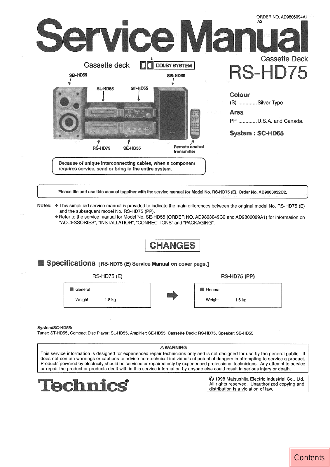 Technics RSHD-75 Service manual