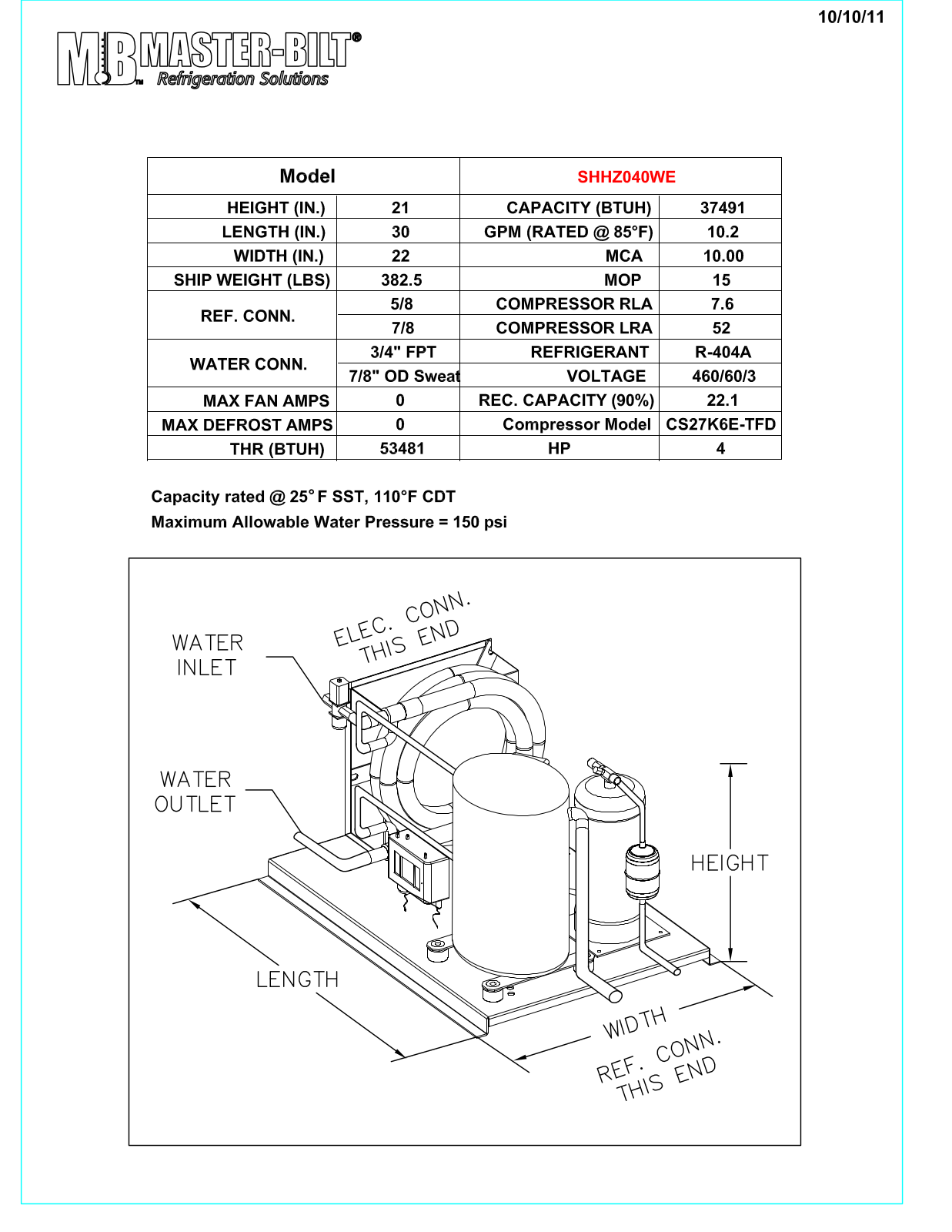 Master-Bilt SHHZ040WE User Manual