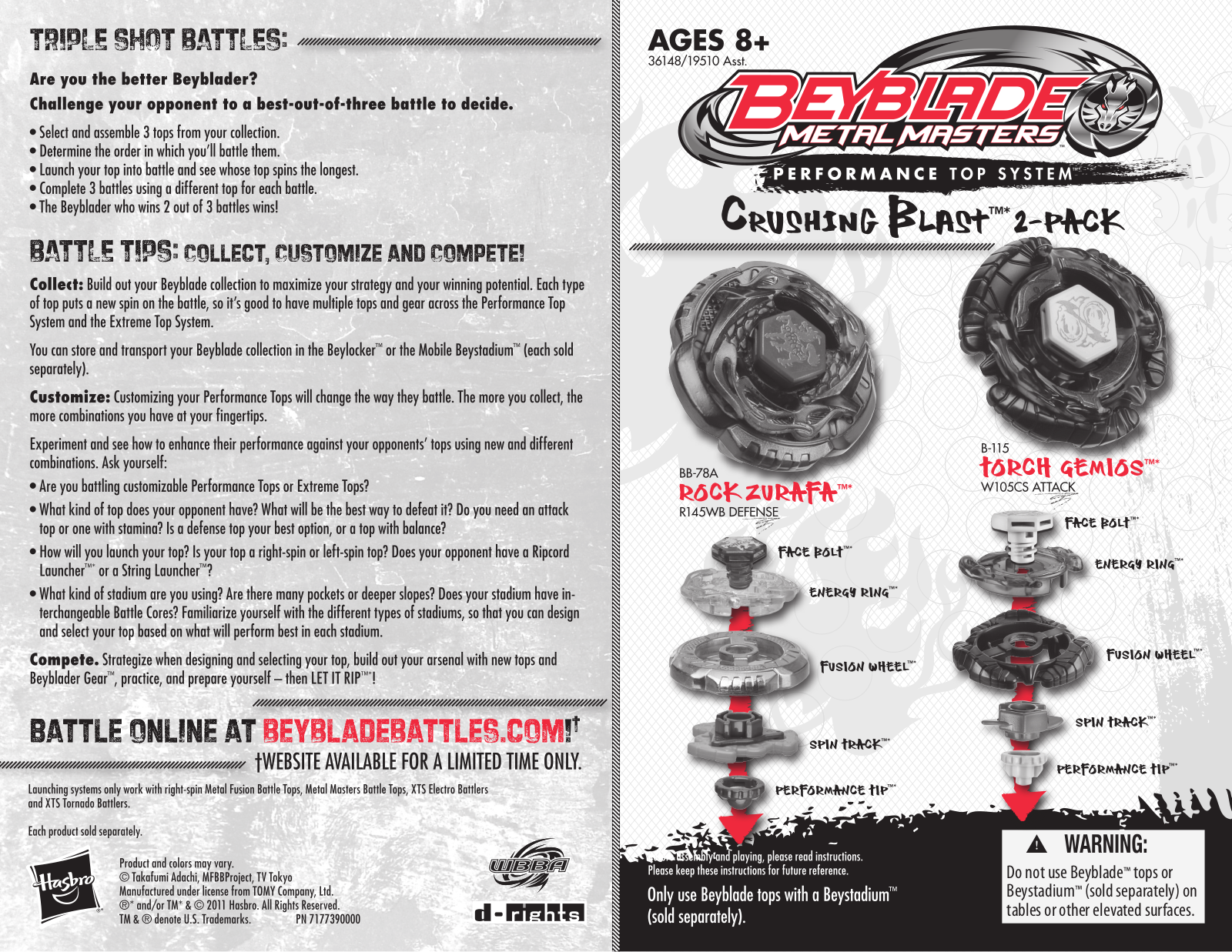 HASBRO Beyblade MM Rock Zurafa and Torch Gemios User Manual