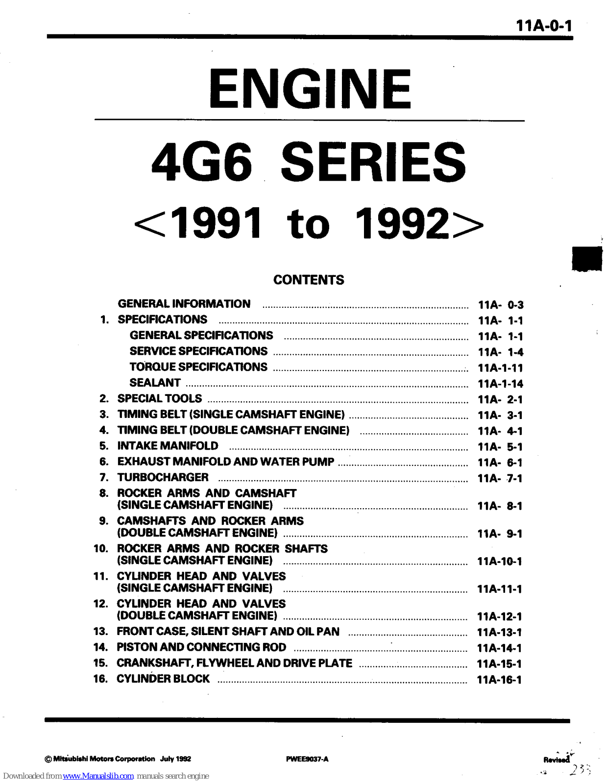 Mitsubishi 4G6  1991, 4G6  1992, 4G6 Workshop Manual