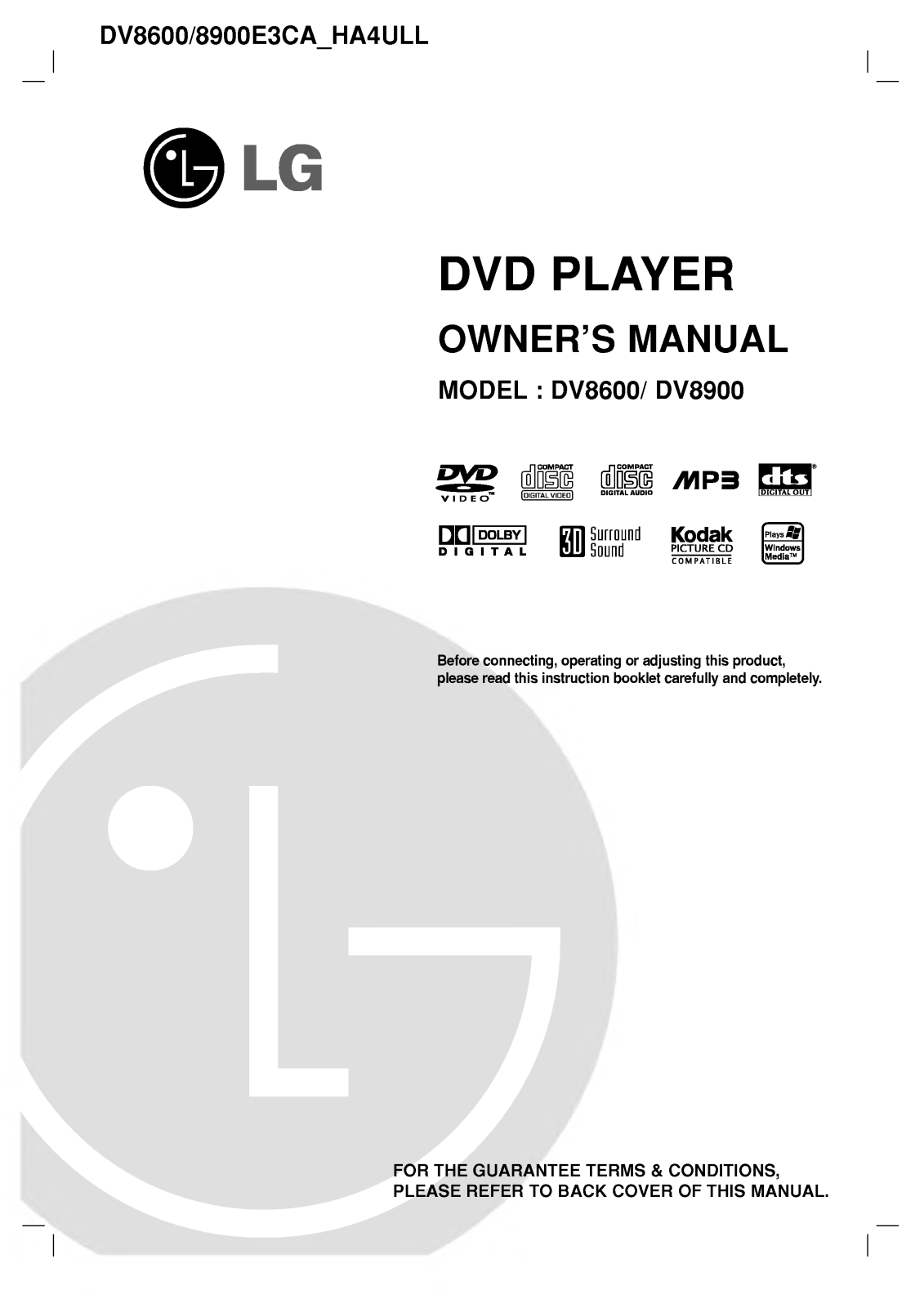 LG DV8600, DV8900 User Manual