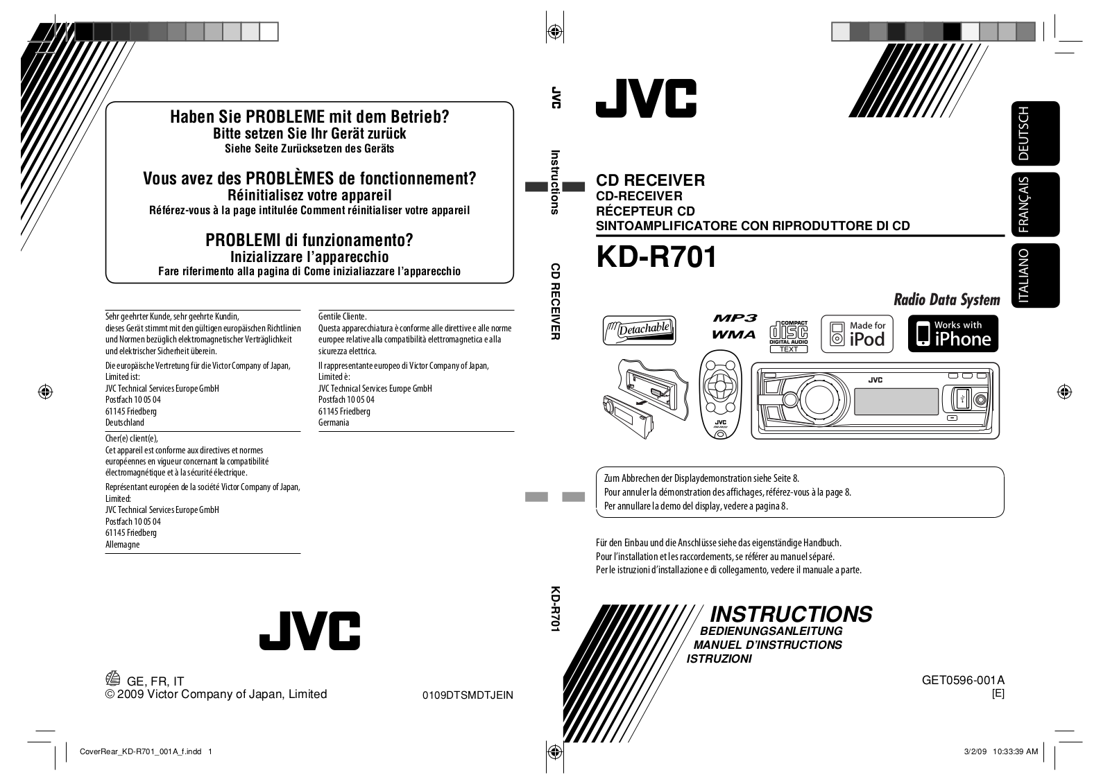 JVC KD-R701E, KD-R701 User Manual