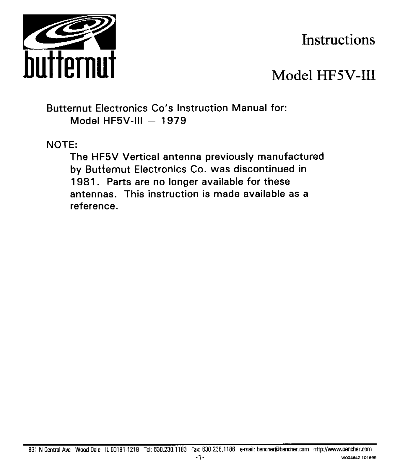 Butternut HF5V-3 User guide