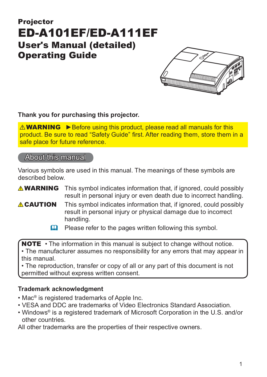 Hitachi ED-A111, ED-A101 User Manual