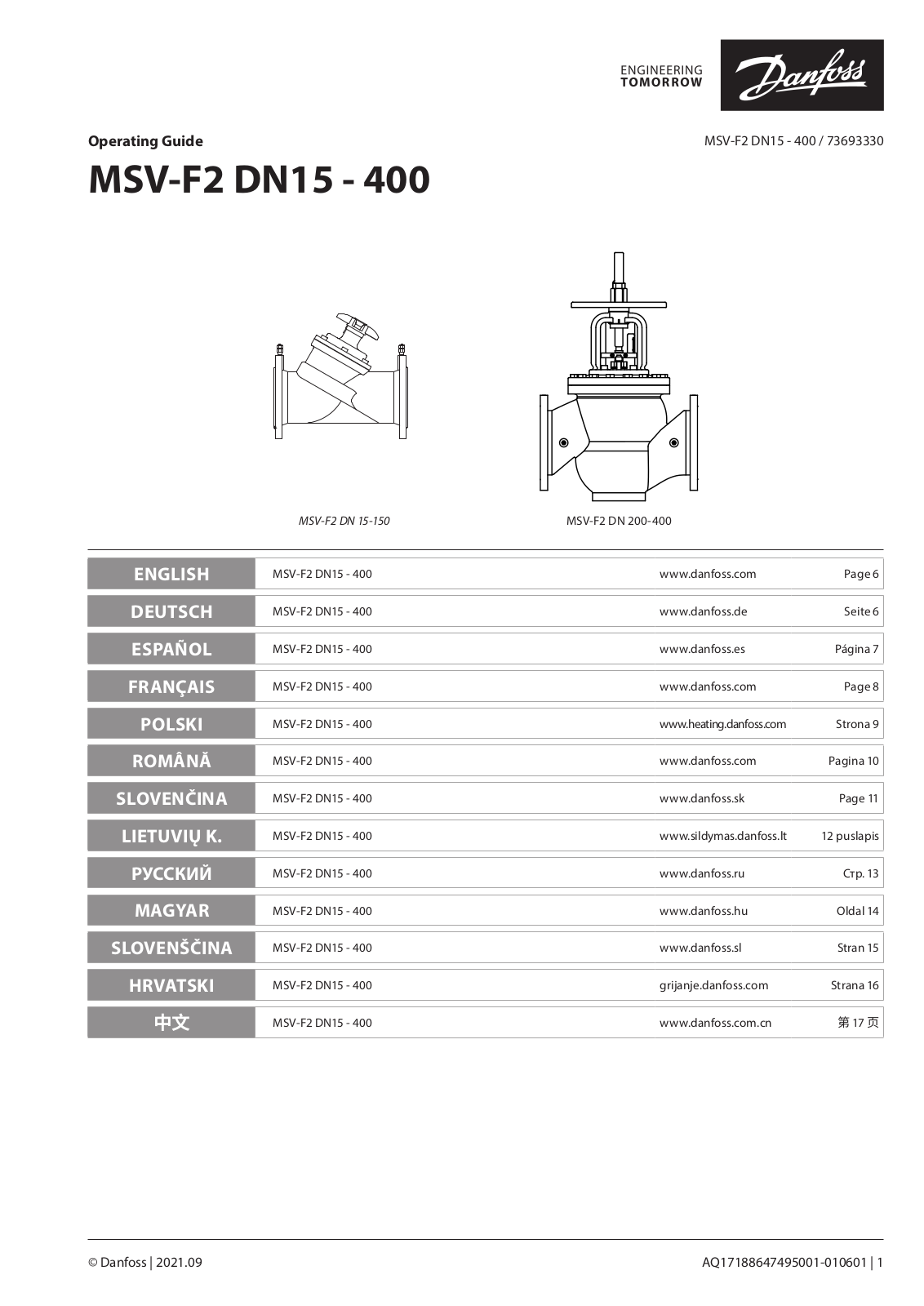 Danfoss MSV-F2 Operating guide