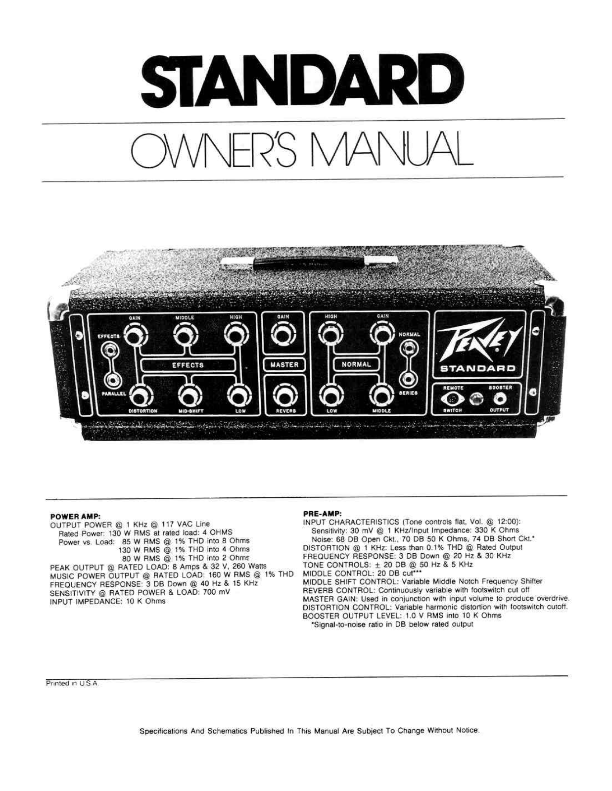 Peavey STANDARD Owners Manual