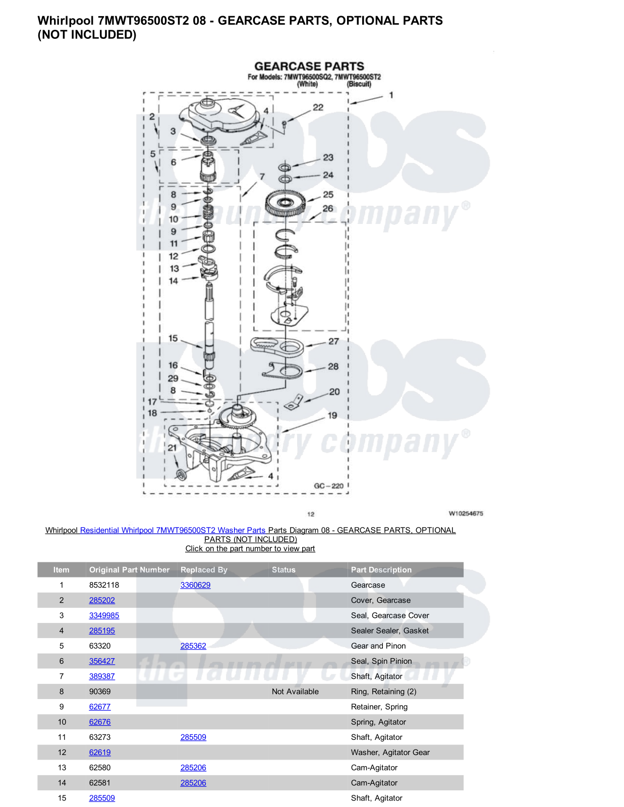 Whirlpool 7MWT96500ST2 Parts Diagram